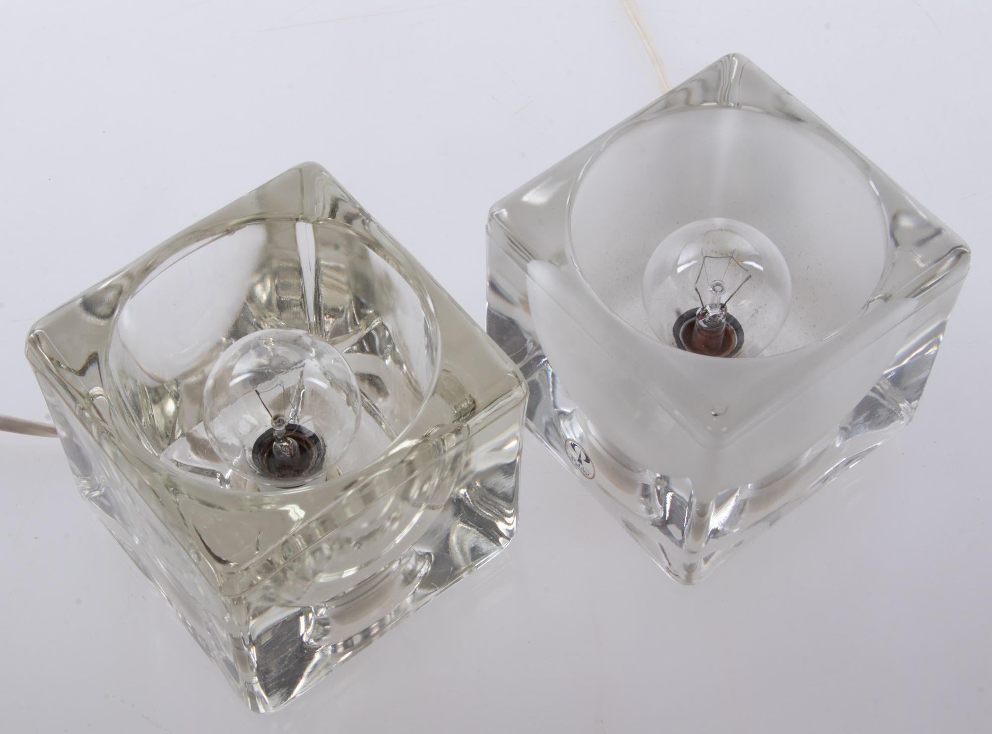 Crystal Iced Glass Cube Table Lamp by Peill & Putzler 1970s, Set of 2 For Sale