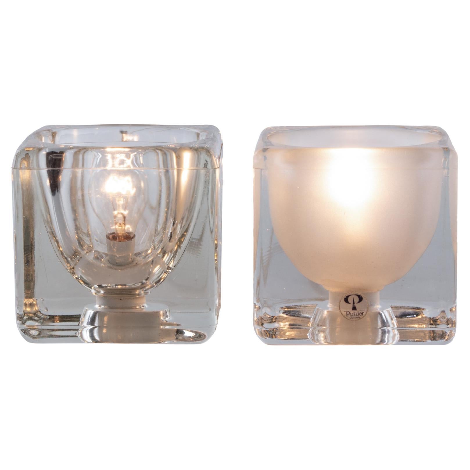 Iced Glass Cube Table Lamp by Peill & Putzler 1970s, Set of 2 For Sale