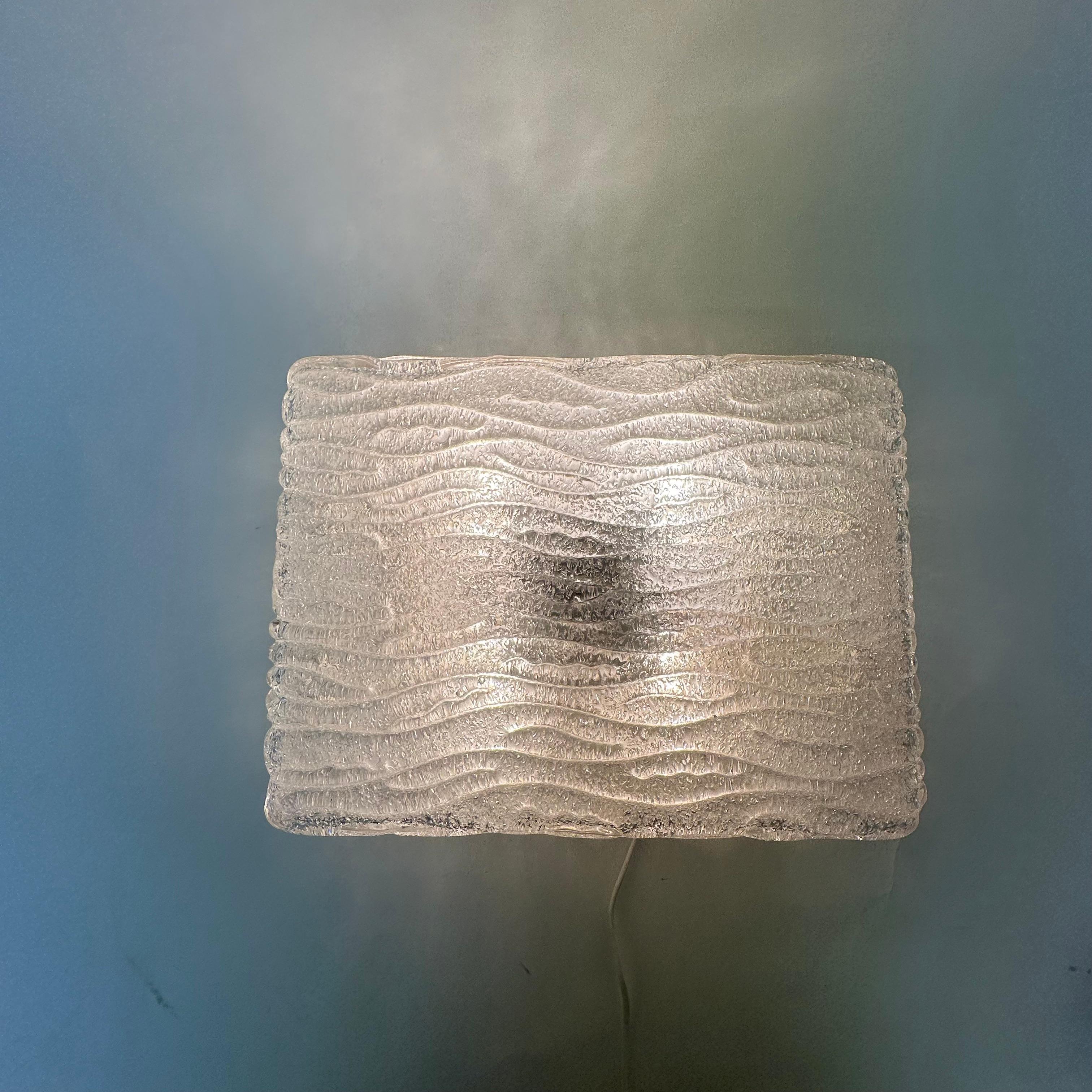 Iced Murano Glass ceiling lamp / wall lamp , 1970’s In Good Condition For Sale In Delft, NL