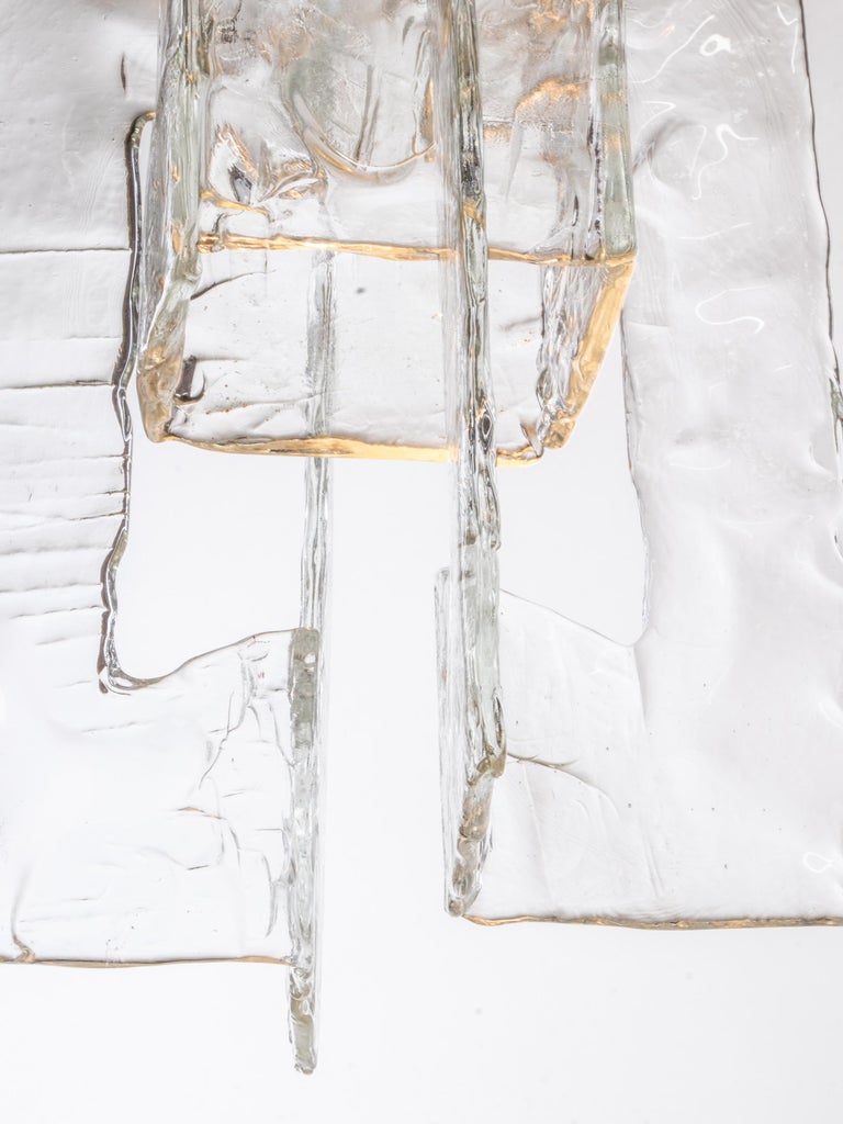 Mid-Century Modern 1960 Italy Mazzega Iced Pendant Chandelier Murano Glass & Chrome by Carlo Nason For Sale
