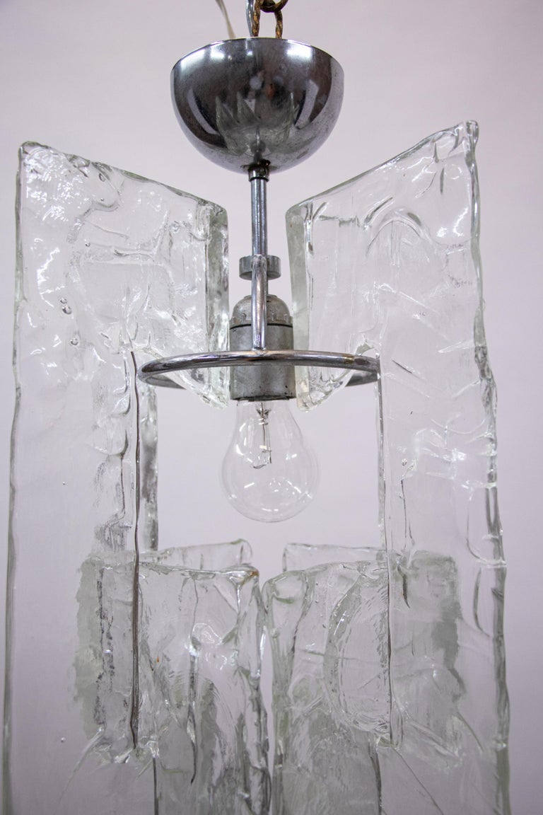 1960 Italy Mazzega Iced Pendant Chandelier Murano Glass & Chrome by Carlo Nason For Sale 1