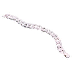 Iced Out 13.45 CTW Round Natural Diamond Cuban Bracelet 14K White Gold 8 Inch