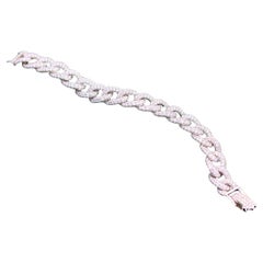Iced Out 13.45 CTW Round Natural Diamond Cuban Bracelet 14K White Gold 8 Inch