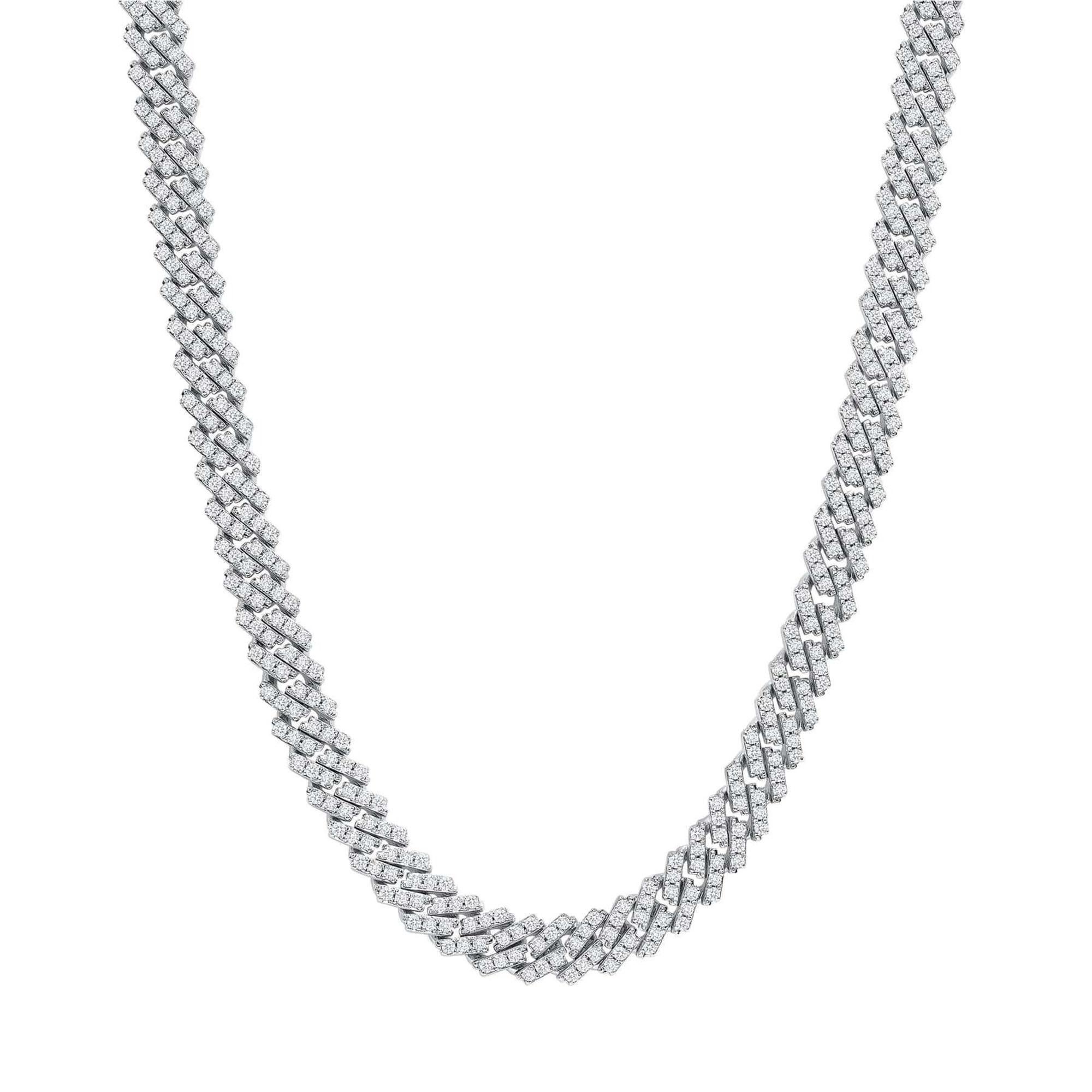 Collana Cuban Link con diamanti in oro bianco 14K Iced Out in vendita