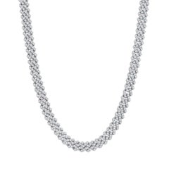 Collar de eslabones cubanos con diamantes en oro blanco de 14 quilates helado