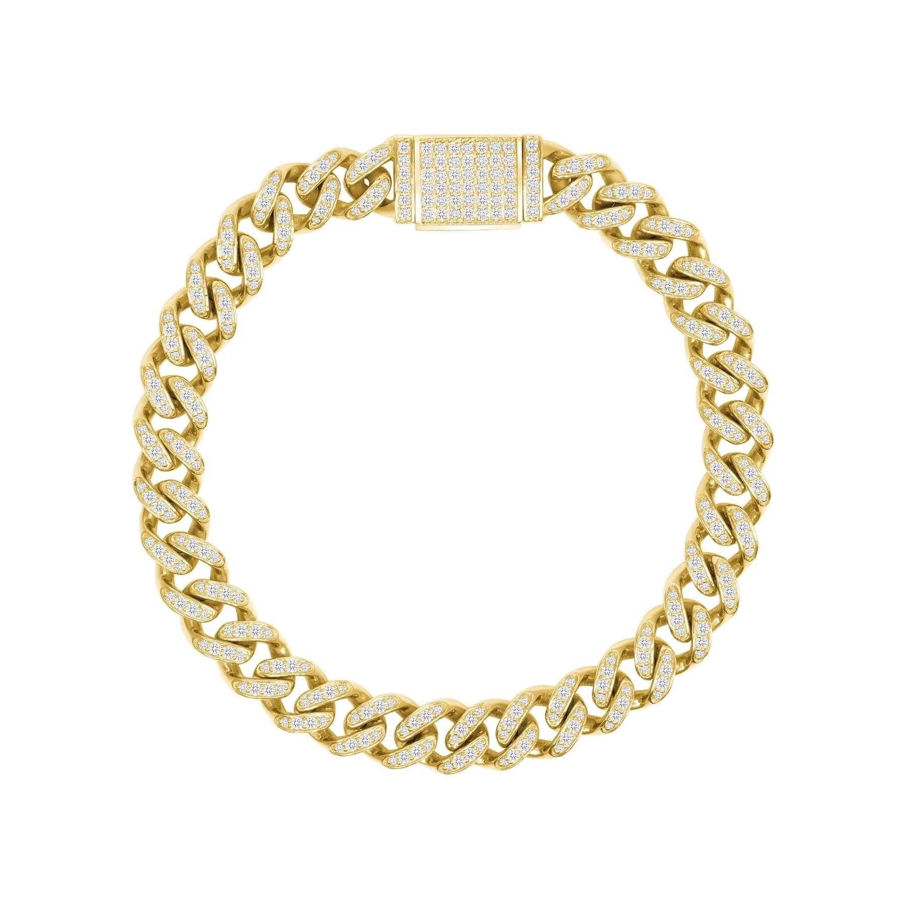 Moderno Bracciale Cuban Link con diamante rotondo in oro giallo 14K in vendita