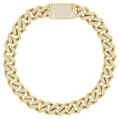 Cuban Link Round Diamond 14K Yellow Gold Bracelet