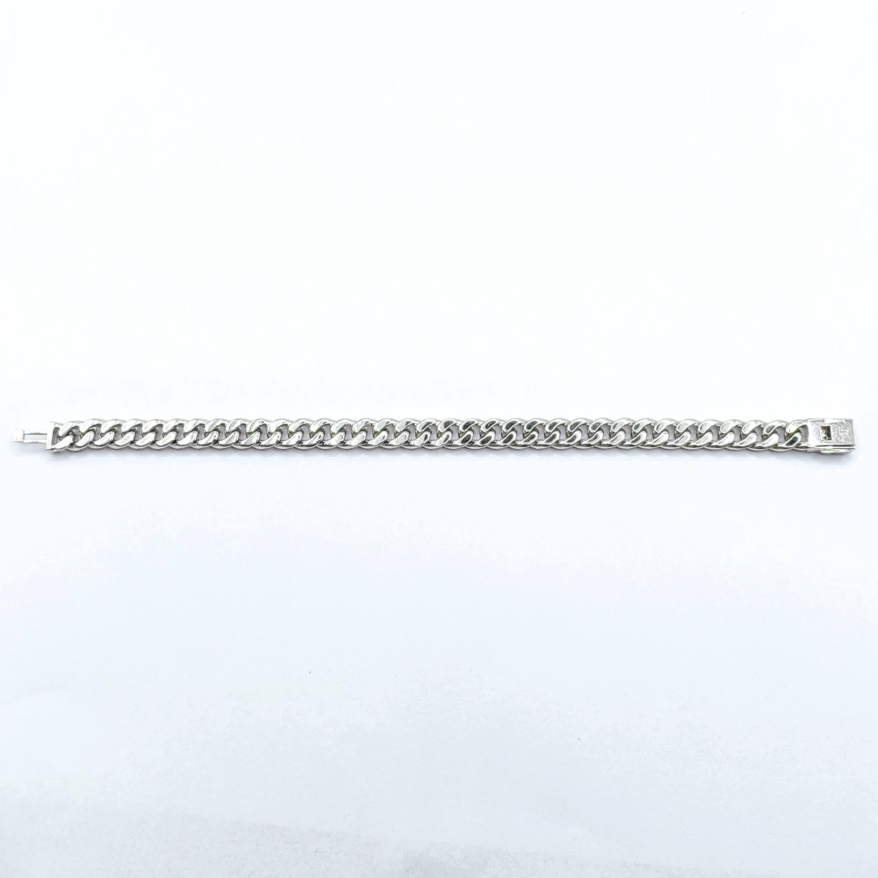 Pulsera con cadena de eslabones cubana en oro blanco de 18 quilates con incrustaciones de diamantes helados Corte redondo en venta