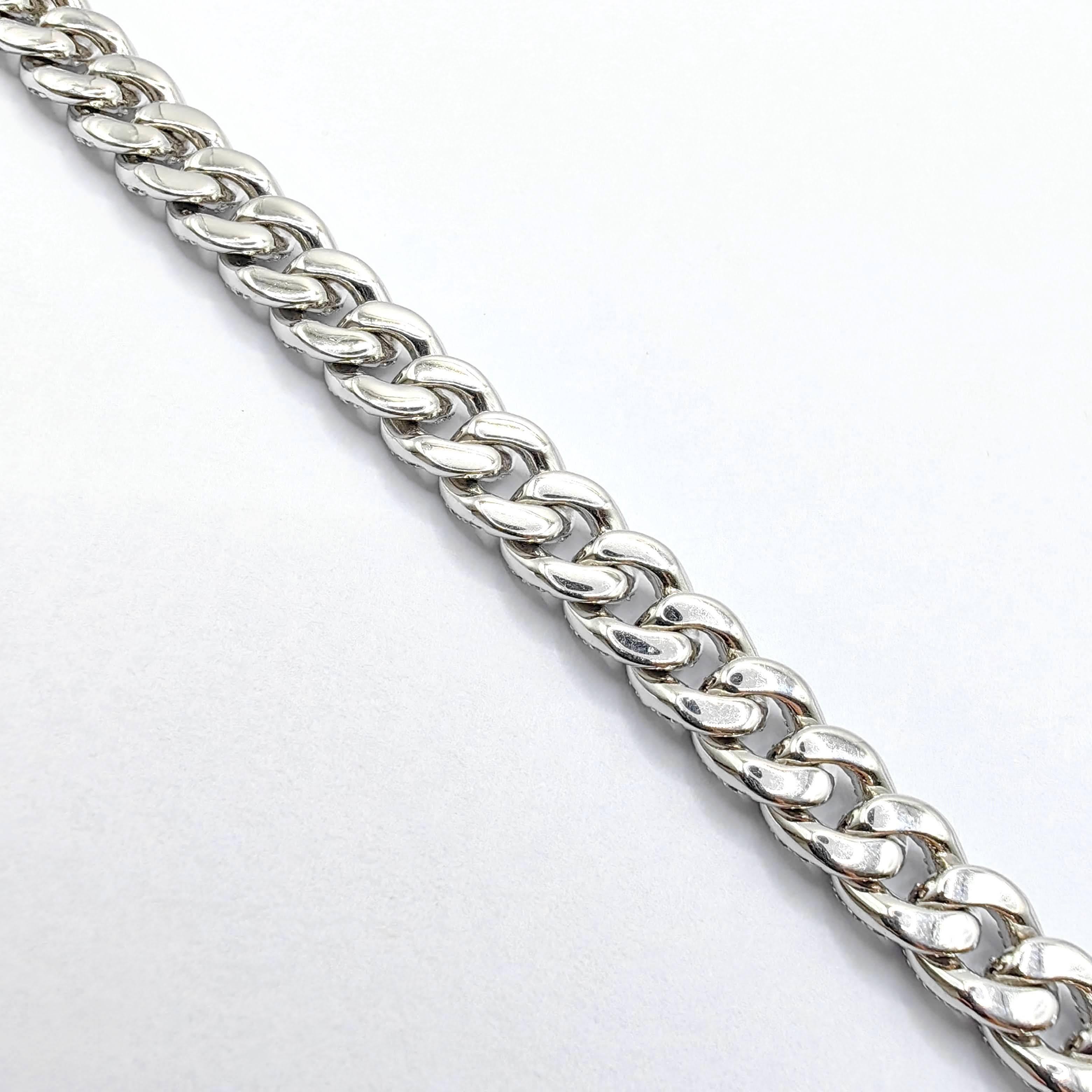 De las mujeres Pulsera con cadena de eslabones cubana en oro blanco de 18 quilates con incrustaciones de diamantes helados en venta