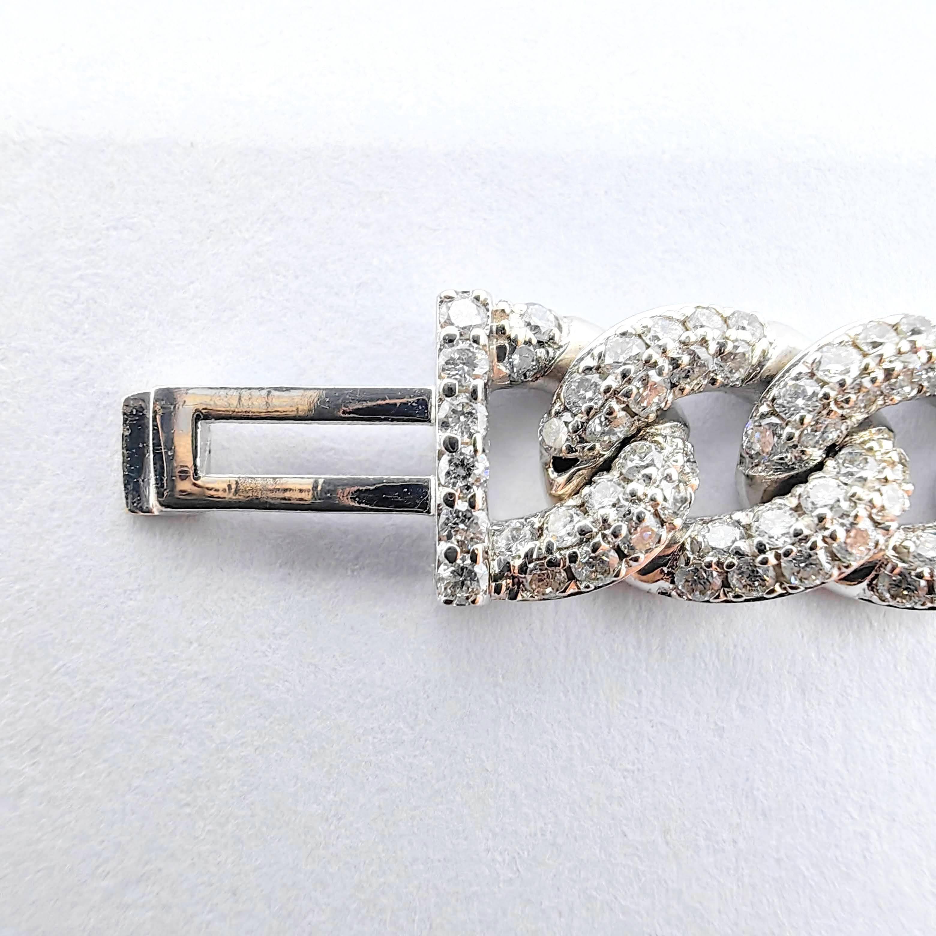 Pulsera con cadena de eslabones cubana en oro blanco de 18 quilates con incrustaciones de diamantes helados en venta 3