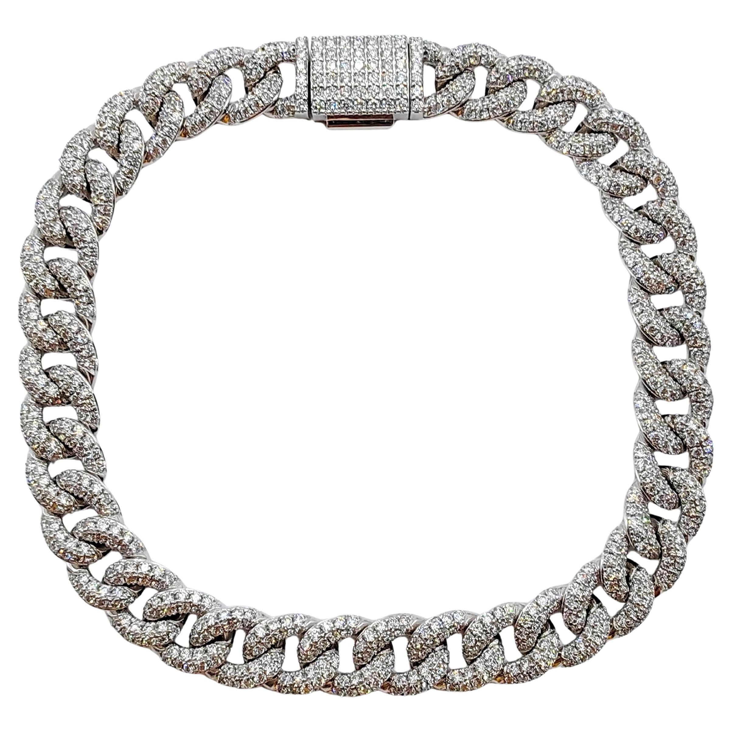 Iced-Out Diamond Encrusted Cuban Link Chain Statement Bracelet in 18K White Gold