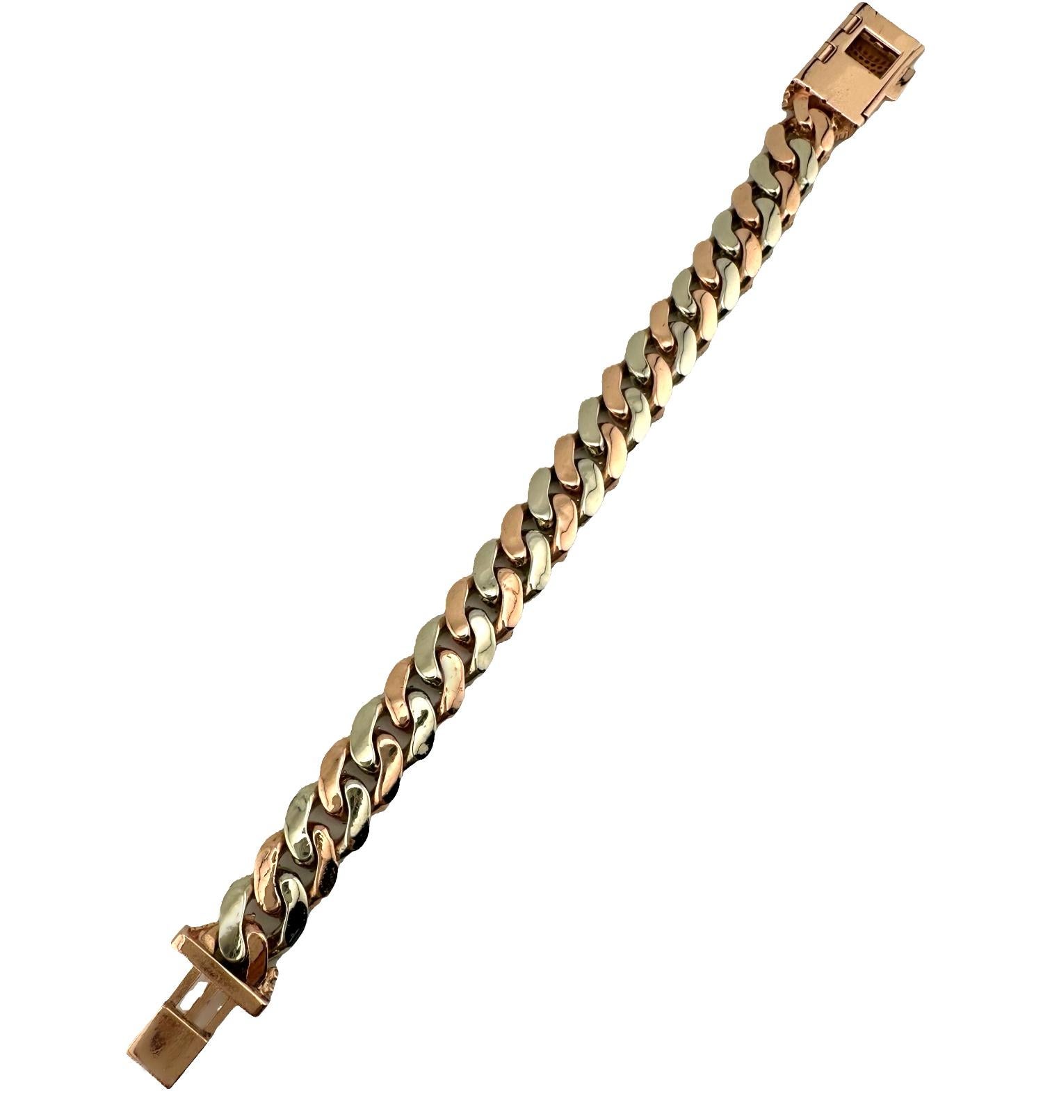 Bracciale Cuban Link in oro bianco e rosa 10k con diamanti Iced Out, largo 13 mm e lungo 8