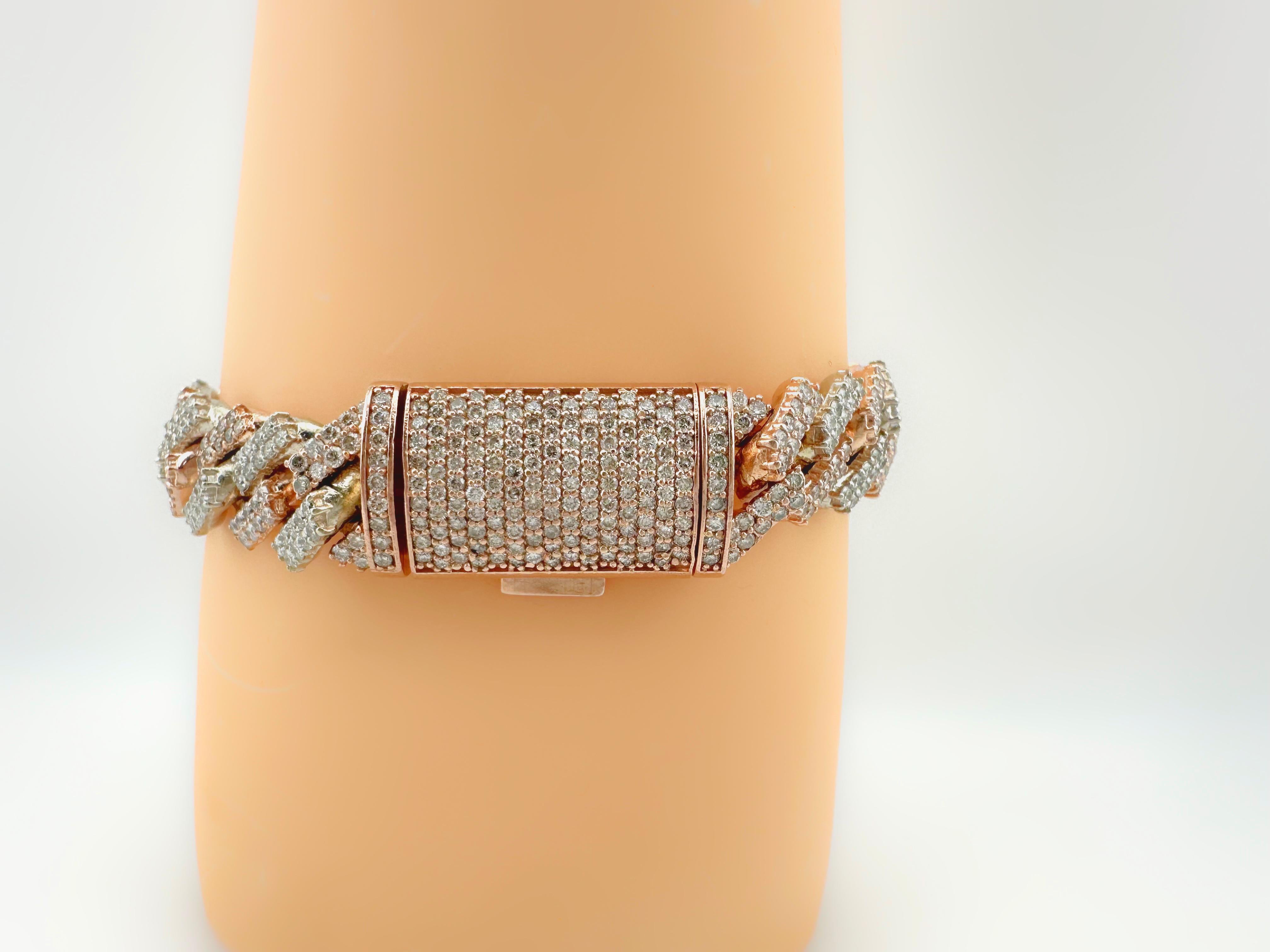 Bracciale Cuban Link in oro bianco e rosa 10k con diamanti Iced Out, largo 13 mm e lungo 8
