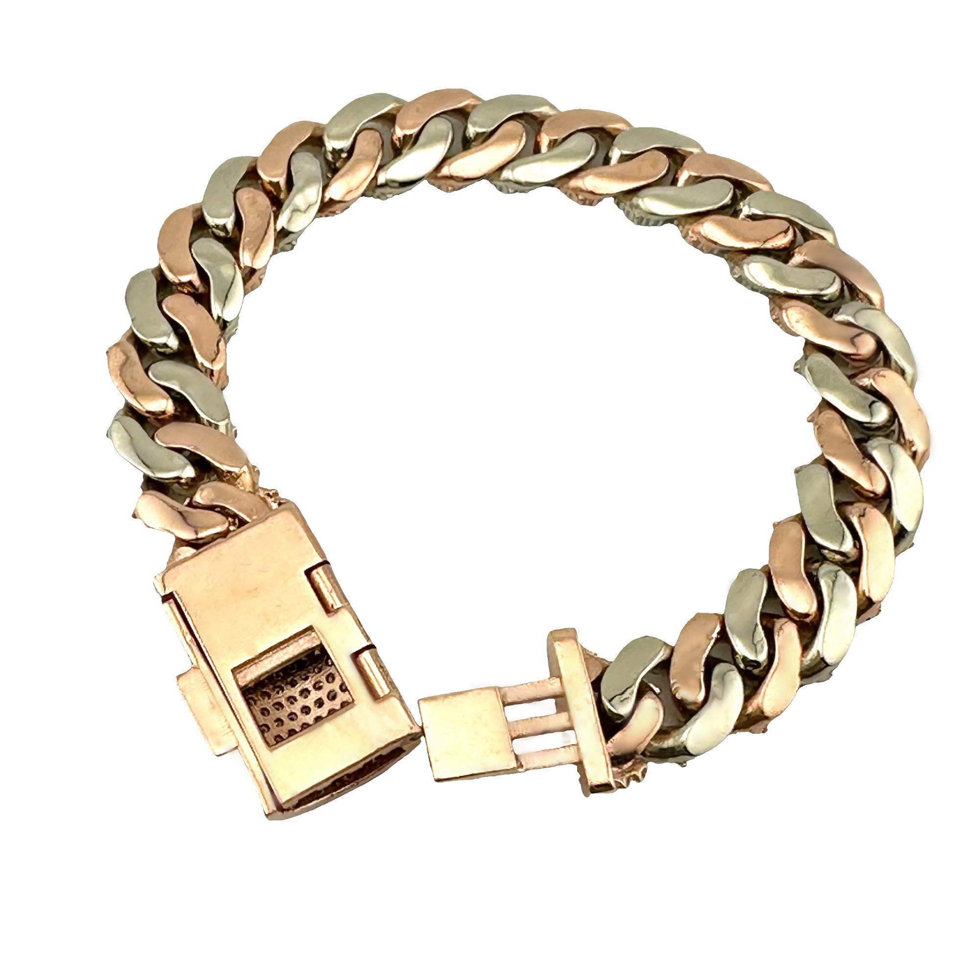 da uomo o donna Bracciale Cuban Link in oro bianco e rosa 10k con diamanti Iced Out, largo 13 mm e lungo 8