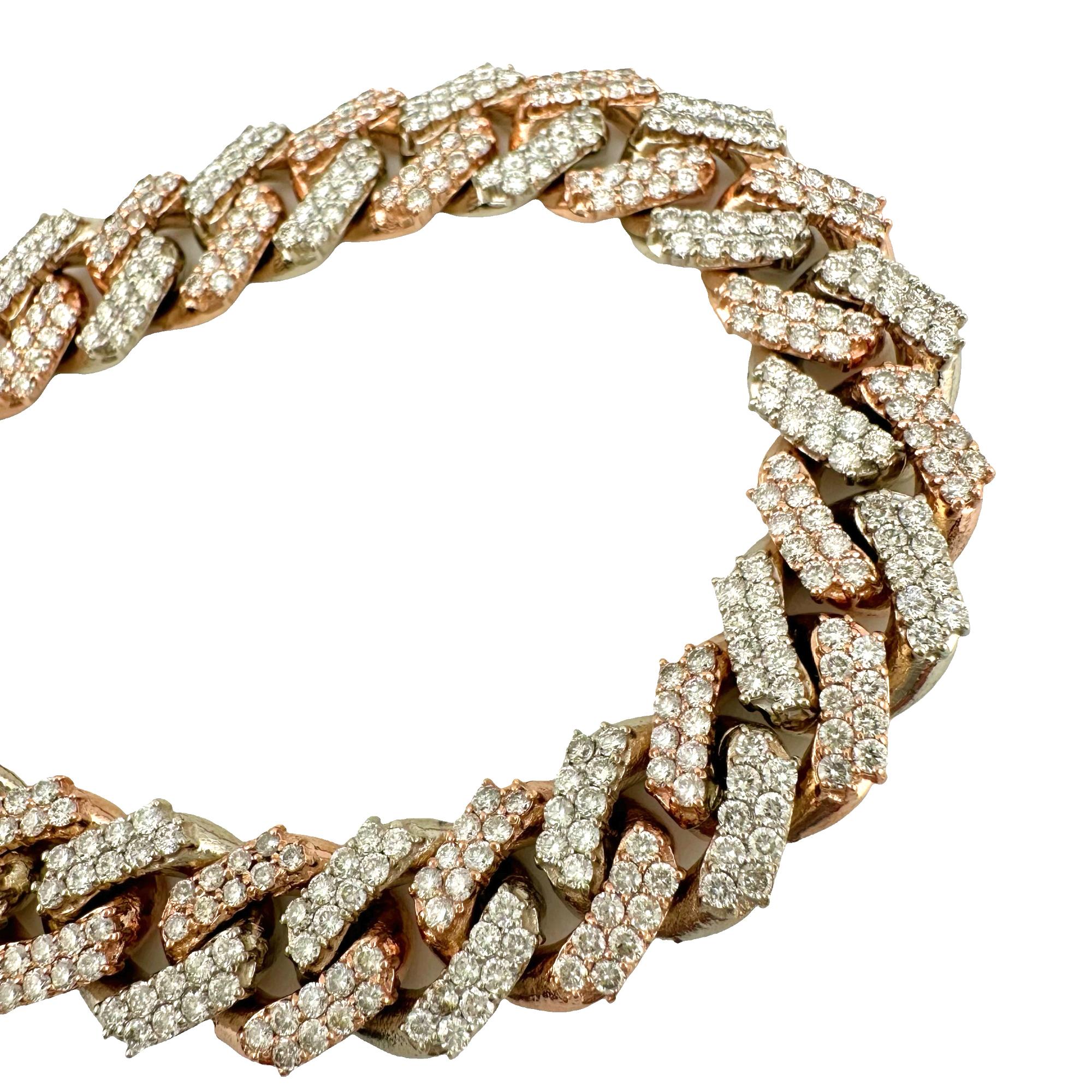 Bracciale Cuban Link in oro bianco e rosa 10k con diamanti Iced Out, largo 13 mm e lungo 8