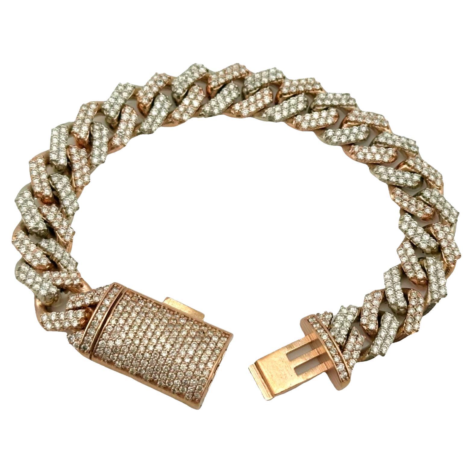 Iced Out Diamonds Cuban Link 10k White & Rose Gold Bracelet 13 mm Wide 8'Inches