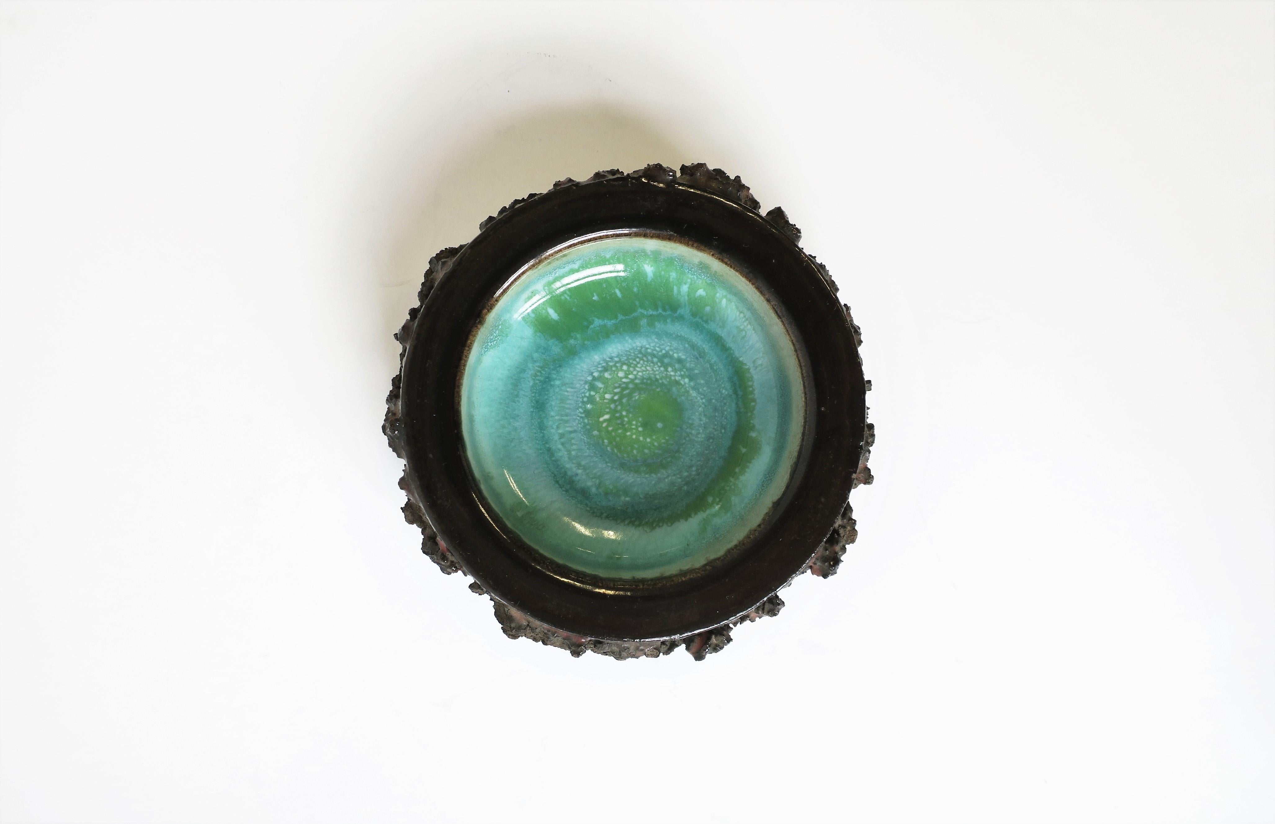 Brutalist Icelandic Blue Green Pottery Dish 