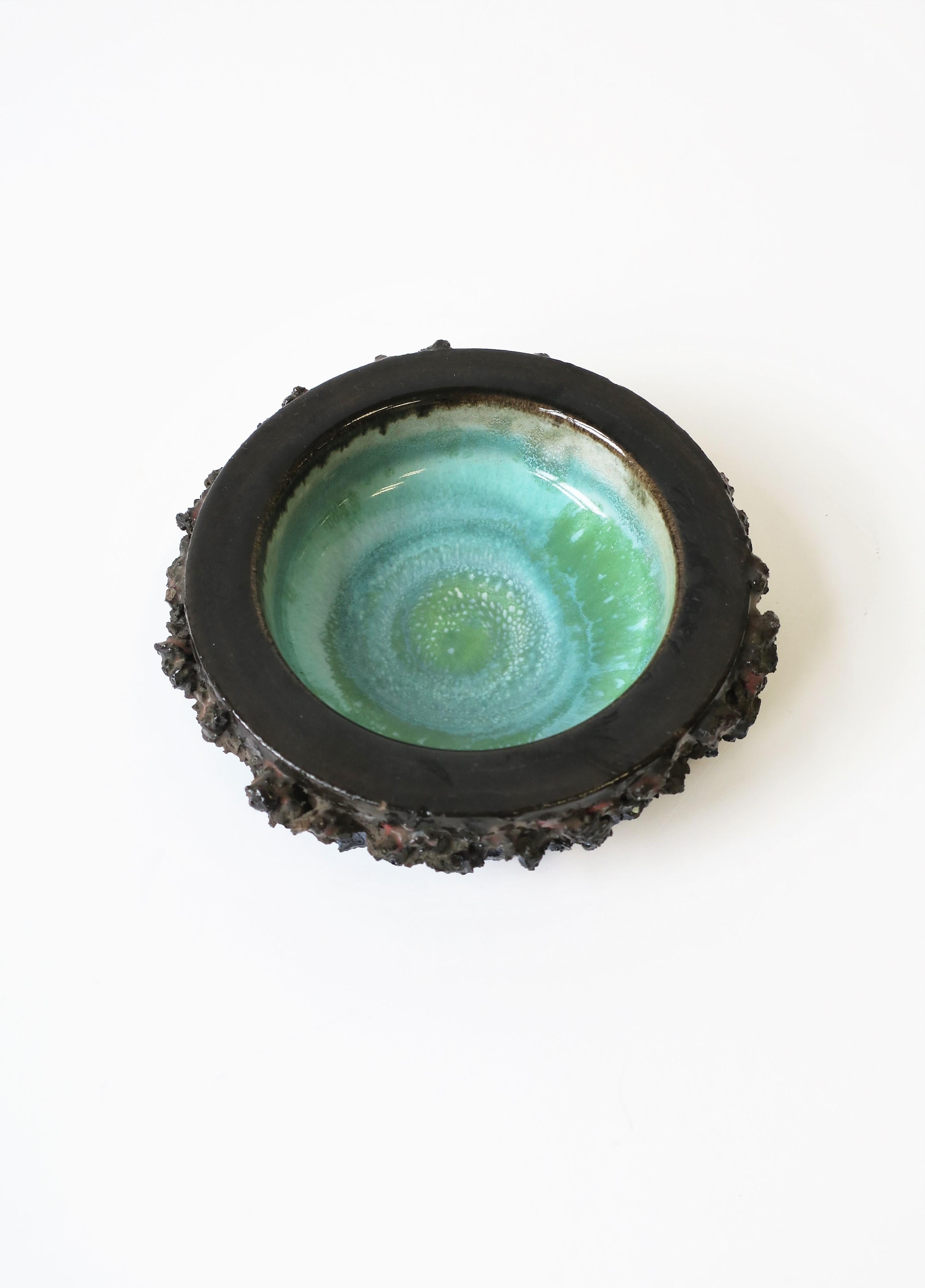 20th Century Icelandic Blue Green Pottery Dish 