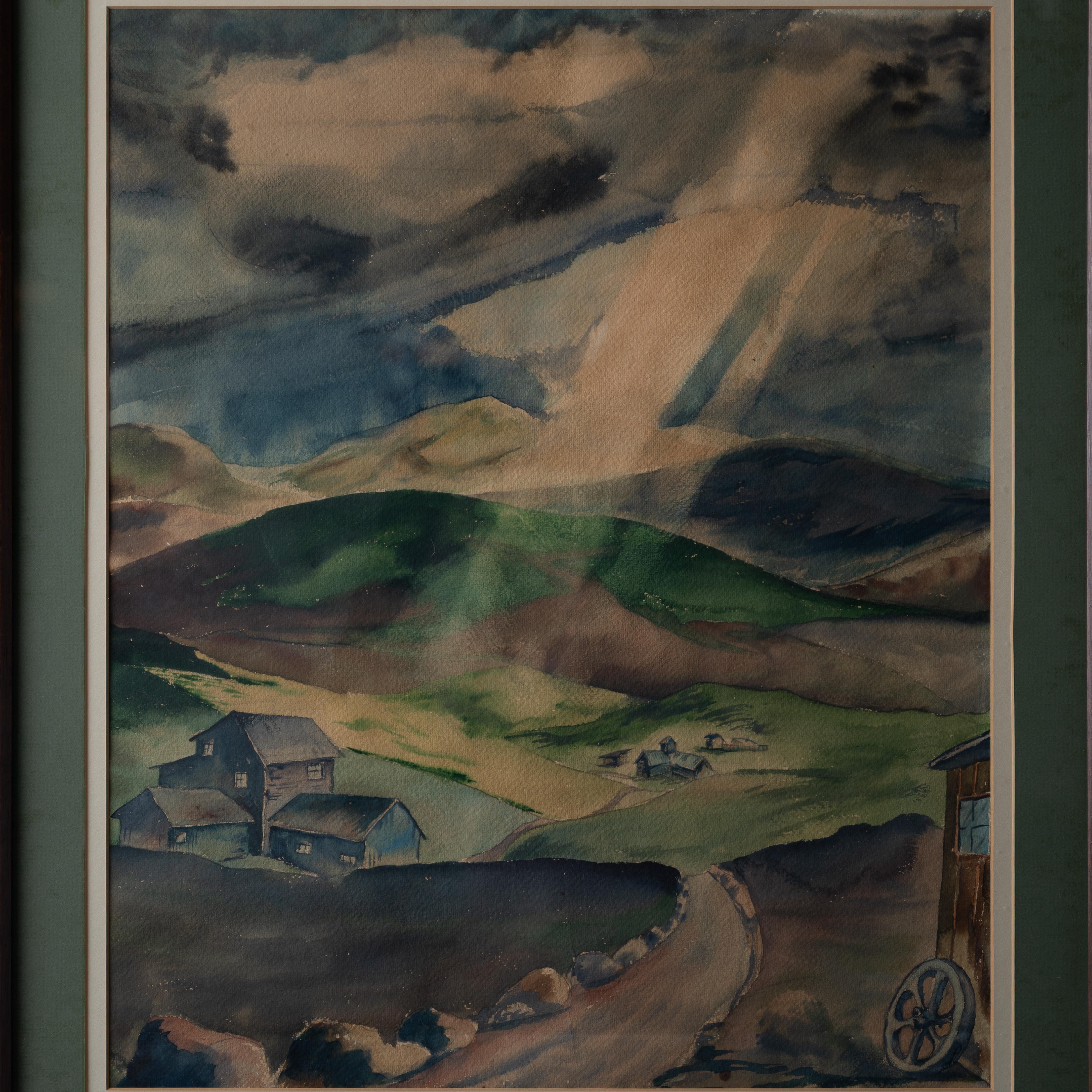 Campagne islandaise, aquarelle de Thomas B. C. C. 1943 Bon état - En vente à Savannah, GA