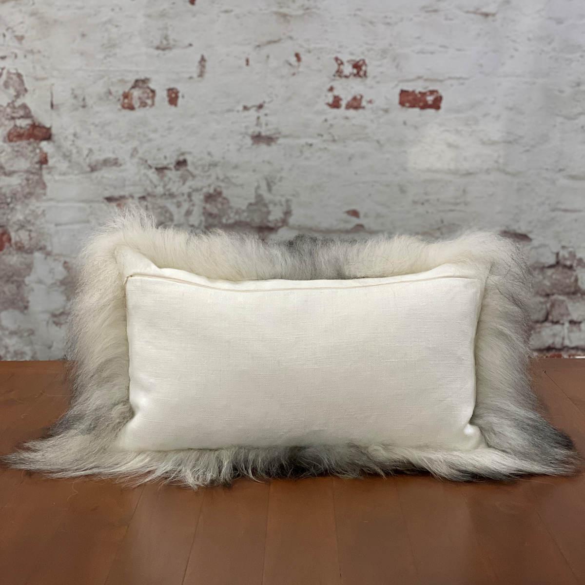Hand-Crafted Shaggy Pillow Lumbar - Icelandic Sheepskin Natural Grey 10x28