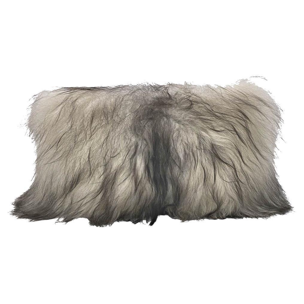 Shaggy Pillow Lumbar - Icelandic Sheepskin Natural Grey 10x28" For Sale