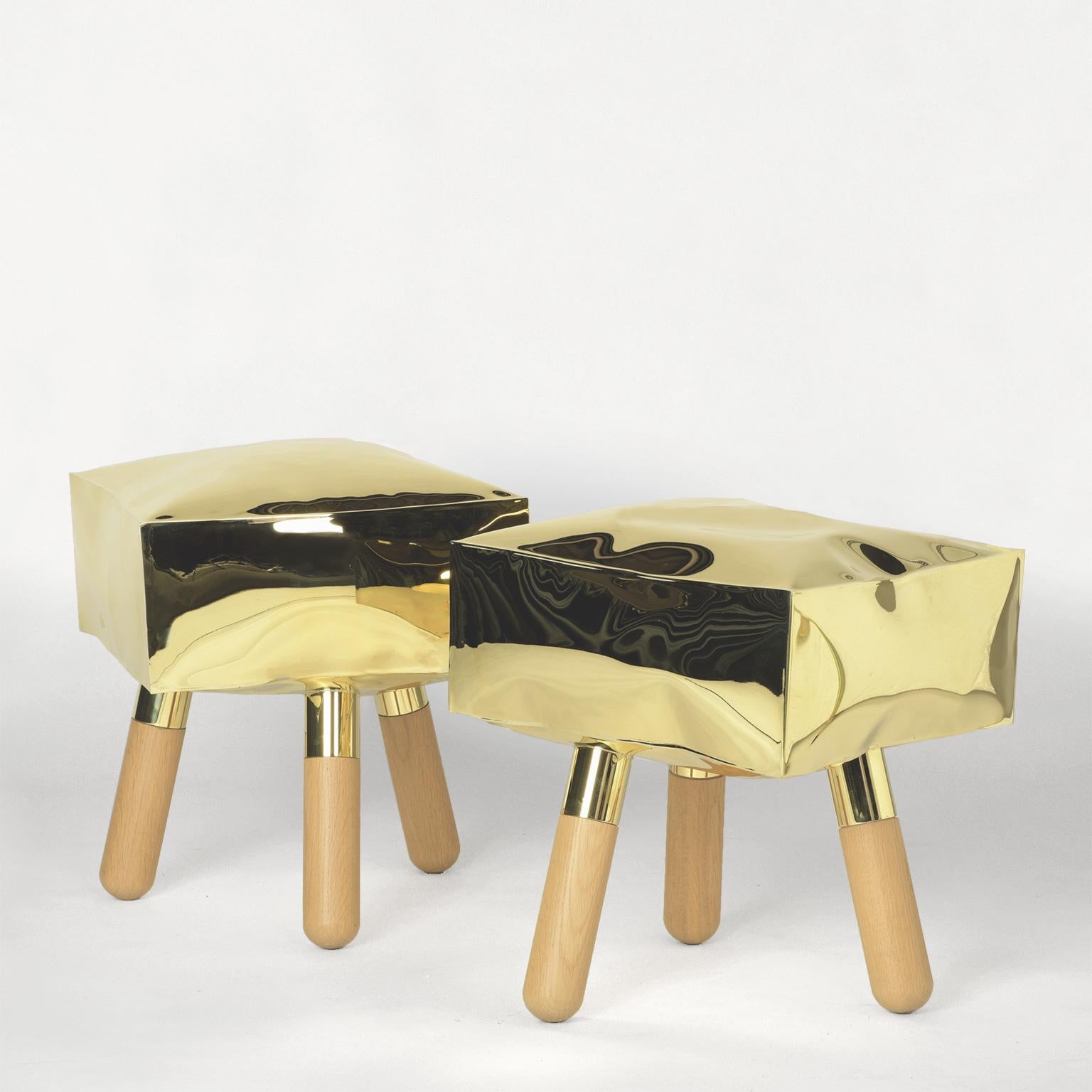 Contemporary Limited Edition Wood Brass Stool, Icenine V1 by Edizione Limitata In New Condition In Milano, IT