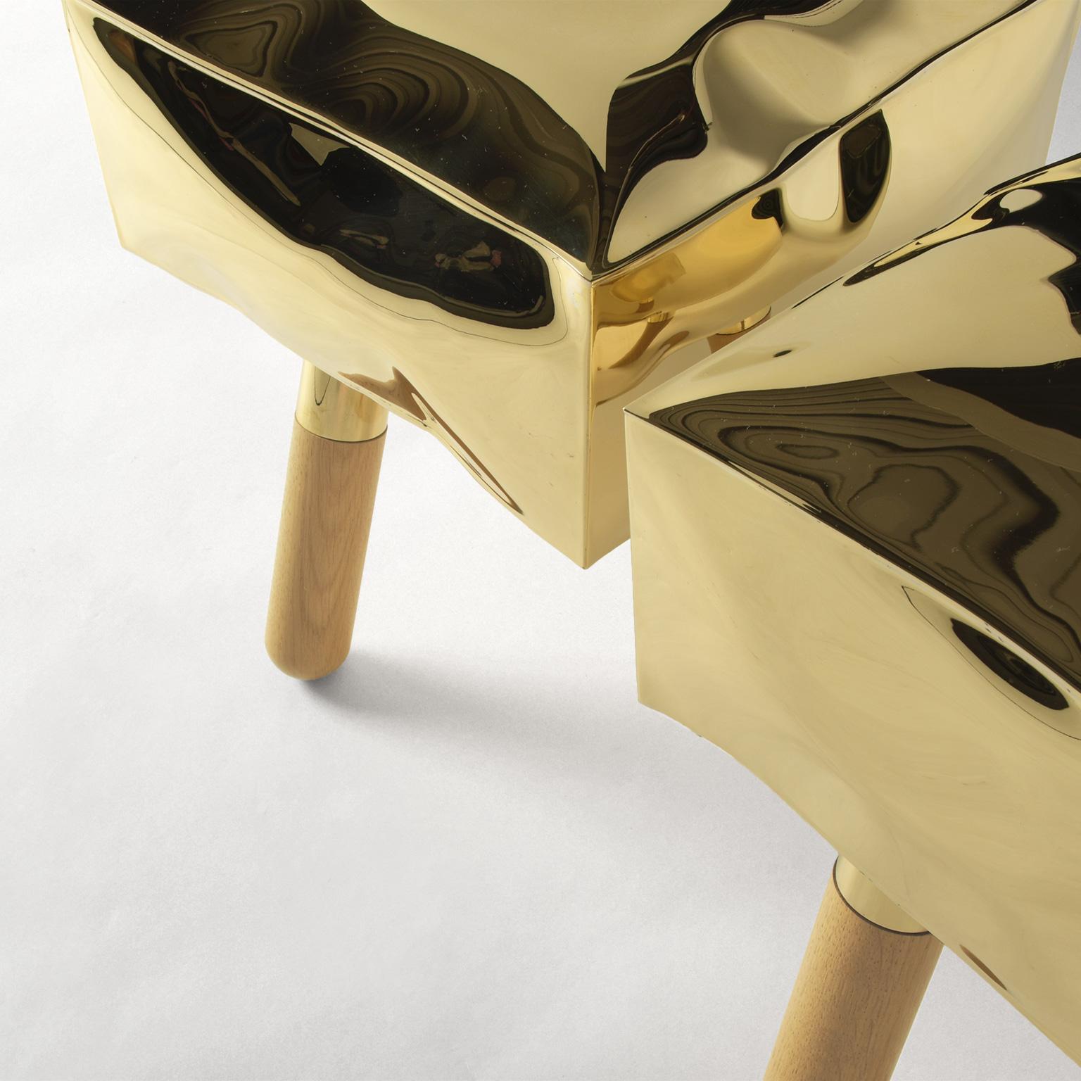 Contemporary Limited Edition Wood Brass Stool, Icenine V1 by Edizione Limitata 1