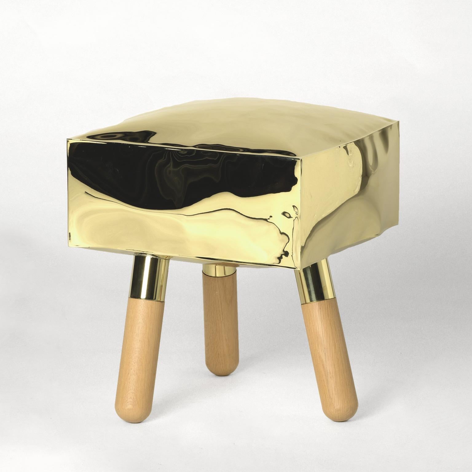 Contemporary Limited Edition Wood Brass Stool, Icenine V1 by Edizione Limitata 2