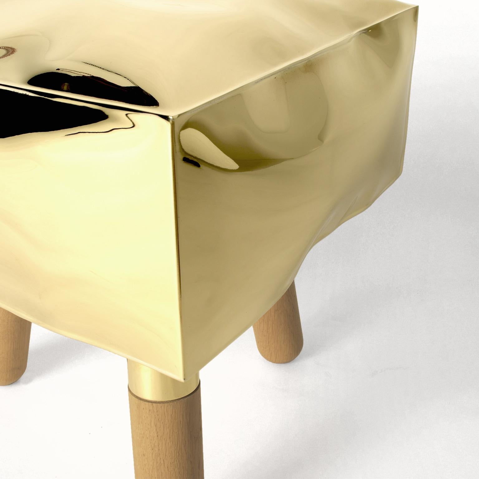 Contemporary Limited Edition Wood Brass Stool, Icenine V1 by Edizione Limitata 3