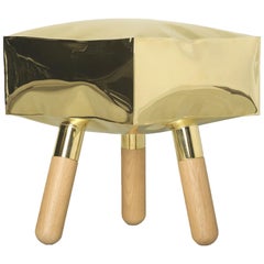 Contemporary Limited Edition Wood Brass Stool, Icenine V1 by Edizione Limitata