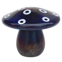 ICET Murano Blue Iridescent Art Glass Mushroom Toadstool Paperweight Sculpture