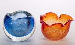 ICET Murano Juego de 2 Ceniceros Cuencos Vidrio Sommerso Rojo y Azul