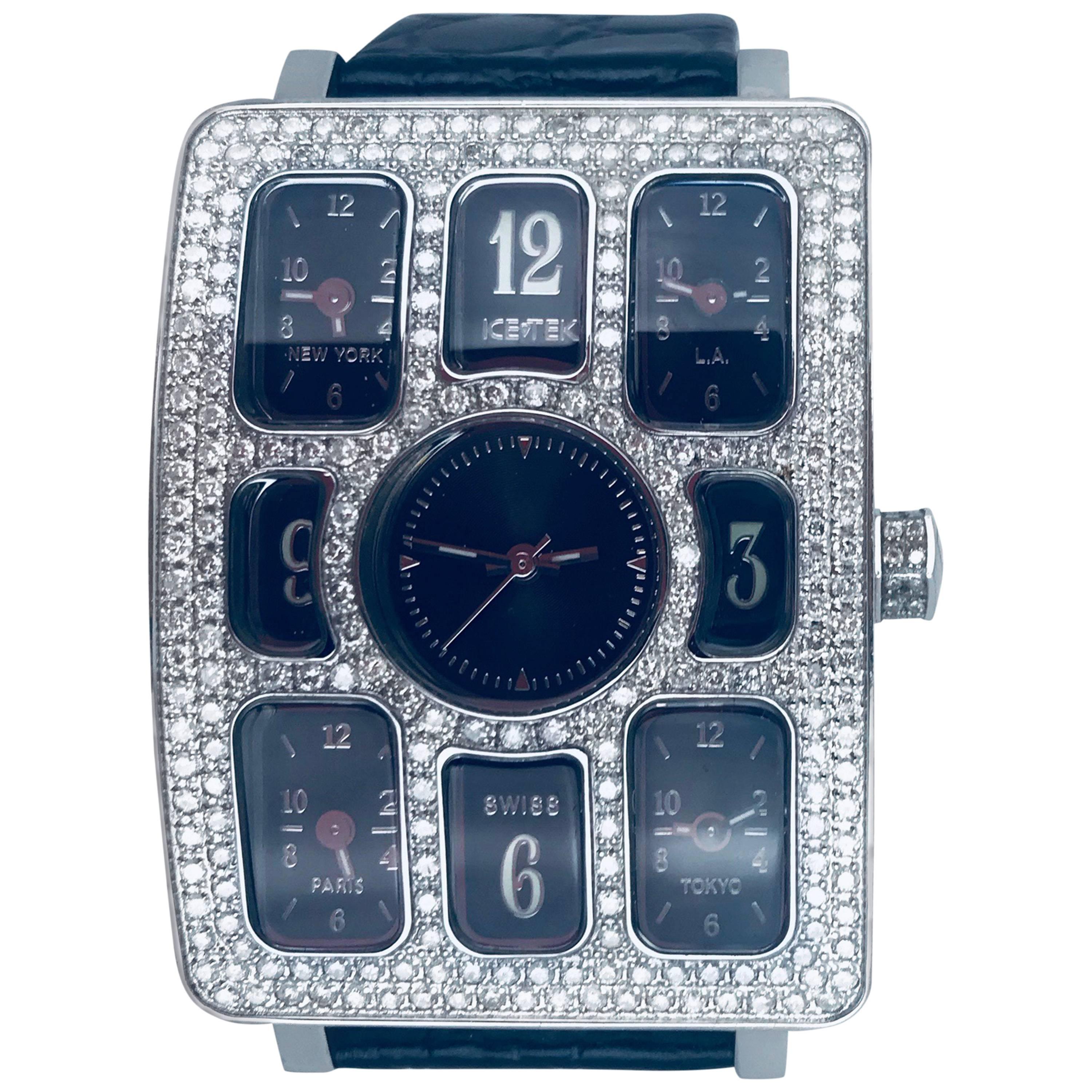Icetex Quintempo Watch Five-Time Zone Diamond Swiss Movement Watch, Contemporary For Sale