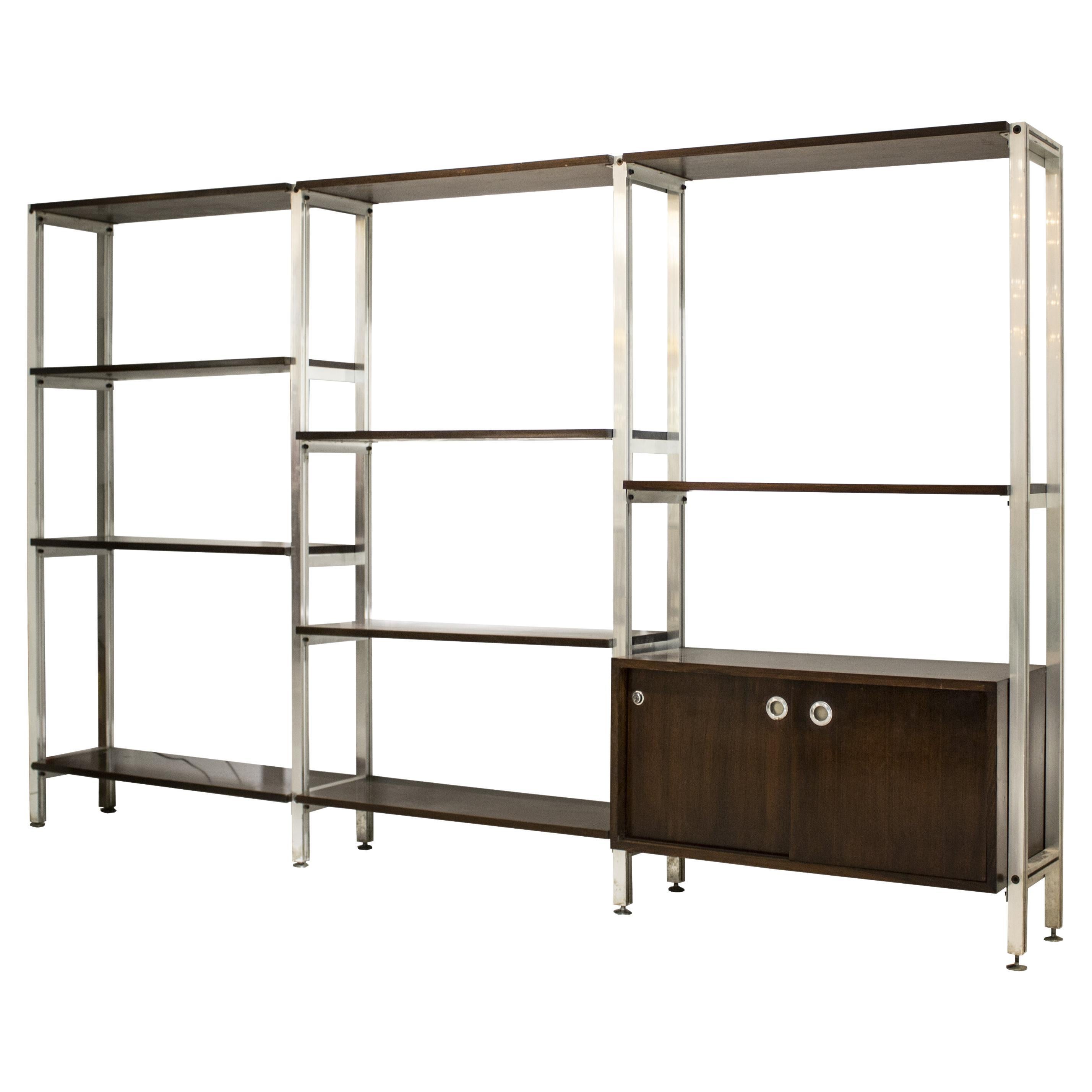 ICF Padova Office 3 Modules Steel Teak Wood Shelf, Italy, 1970