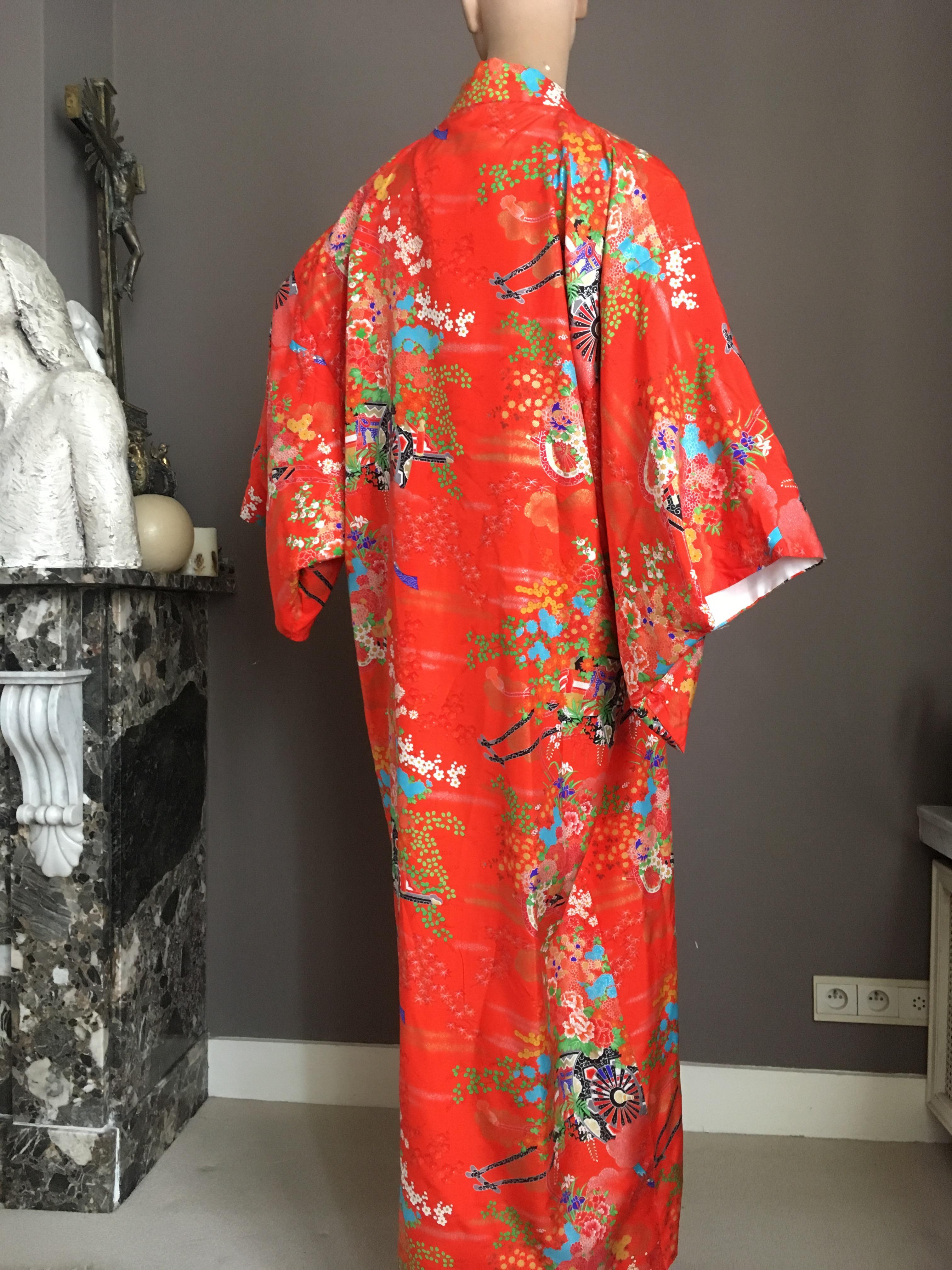 Women's or Men's Ichiban Open Kimono Robe Red & Orange, Japan , 1960s For Sale