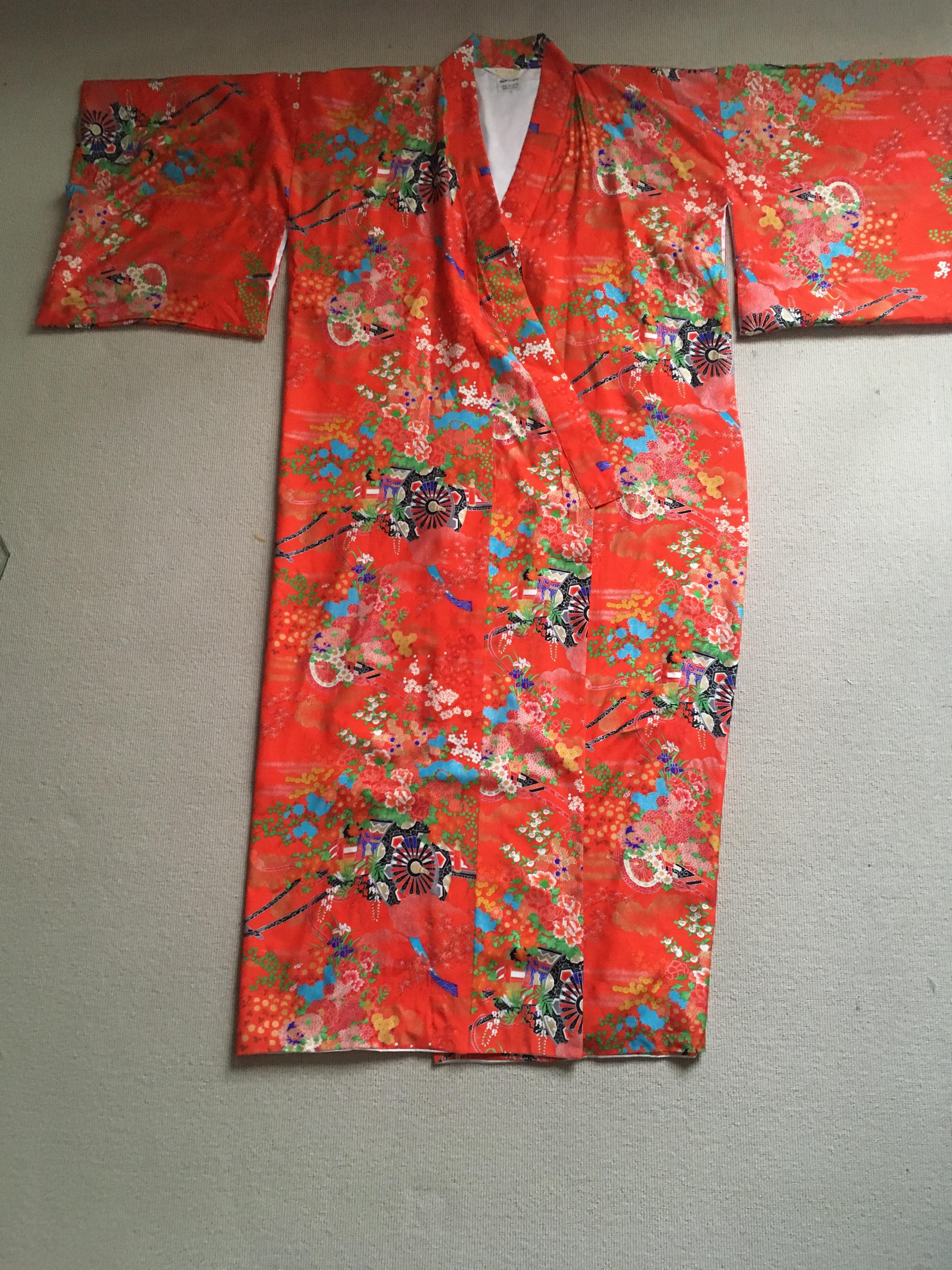 Ichiban Open Kimono Robe Red & Orange, Japan , 1960s For Sale 1