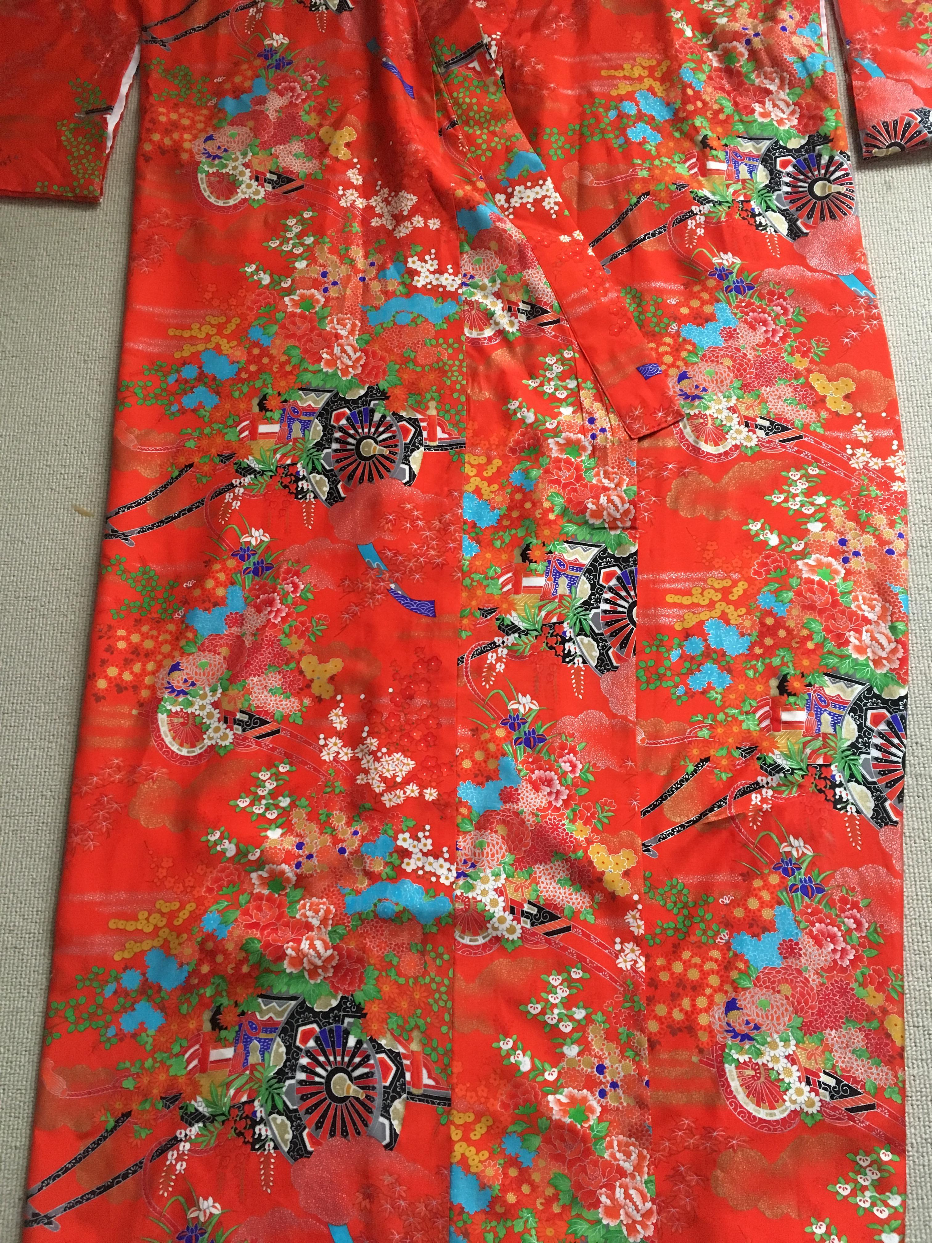 Ichiban Open Kimono Robe Red & Orange, Japan , 1960s For Sale 2