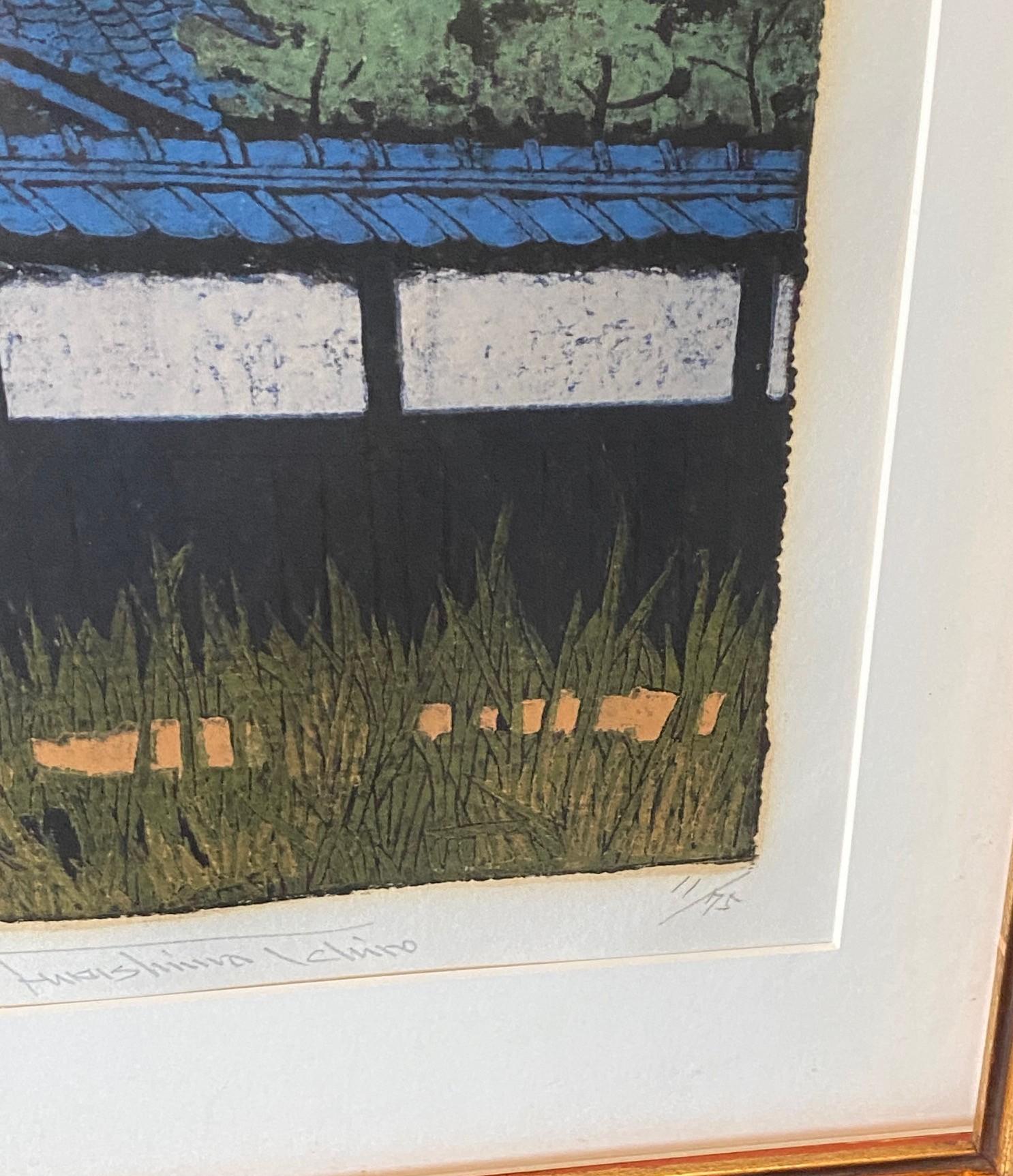 Ichiro Fukushima - Gravure sur bois japonaise à édition limitée, signée, représentant la maison du temple en vente 8