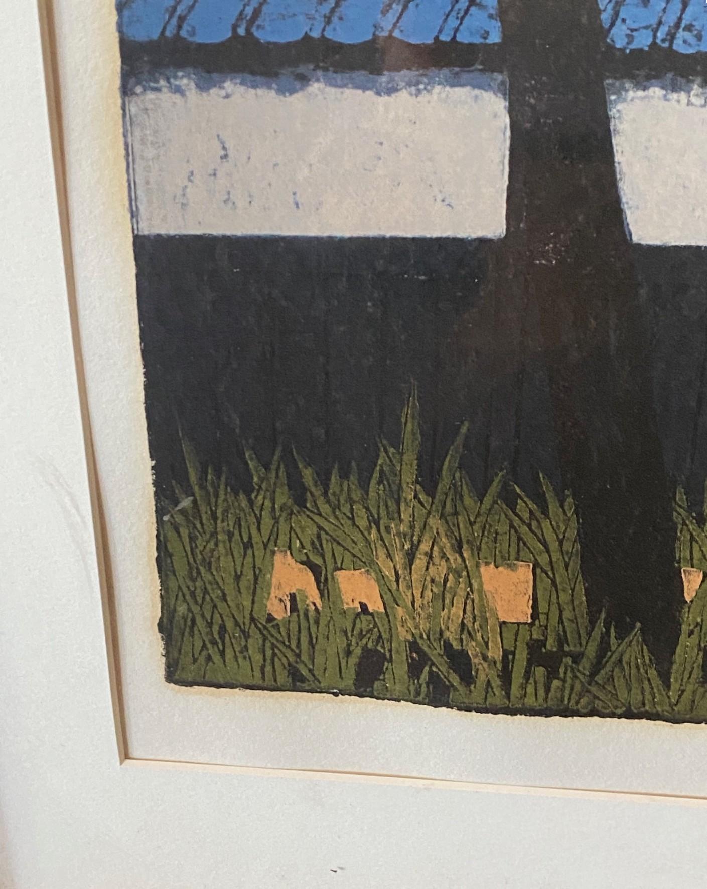 Ichiro Fukushima - Gravure sur bois japonaise à édition limitée, signée, représentant la maison du temple en vente 9