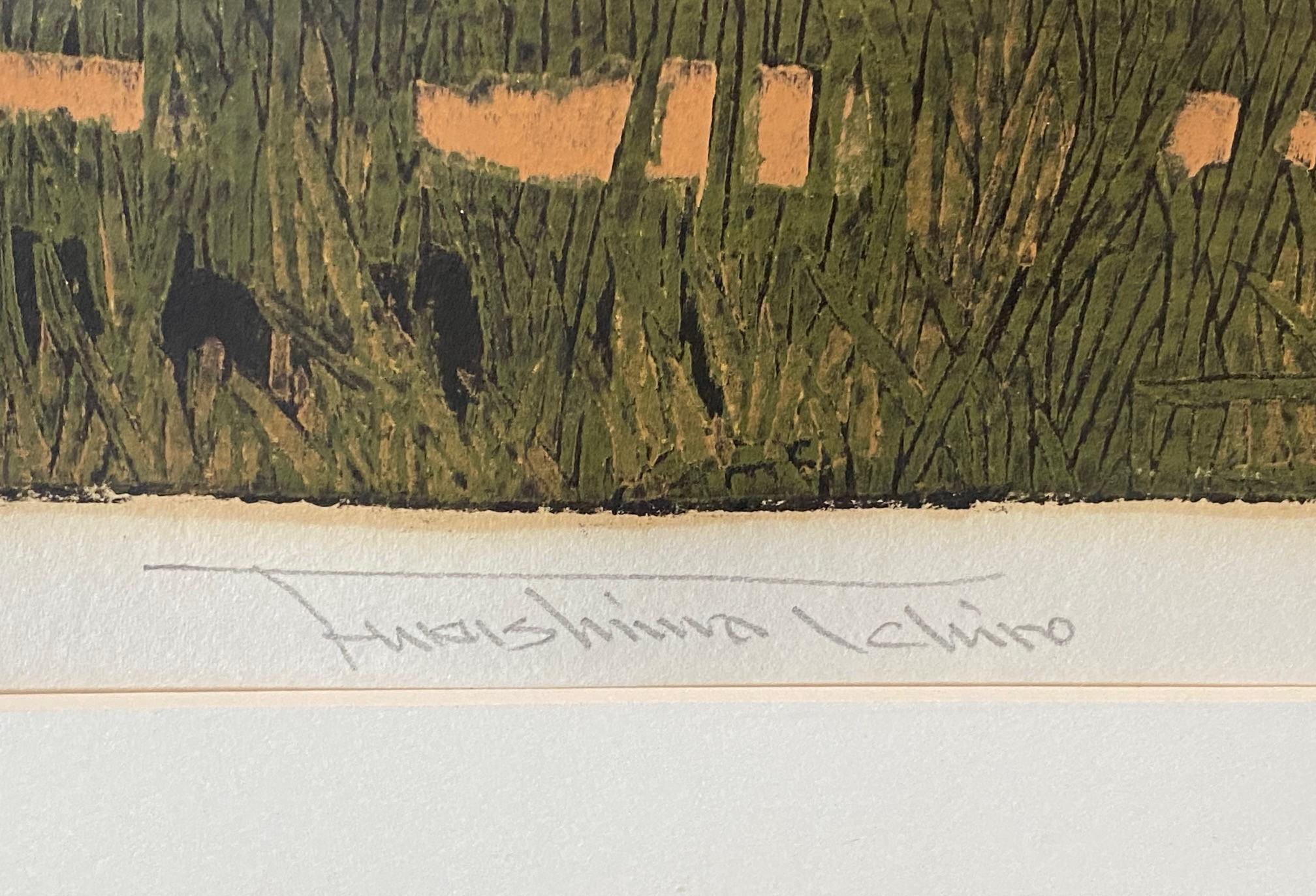 Ichiro Fukushima - Gravure sur bois japonaise à édition limitée, signée, représentant la maison du temple en vente 11