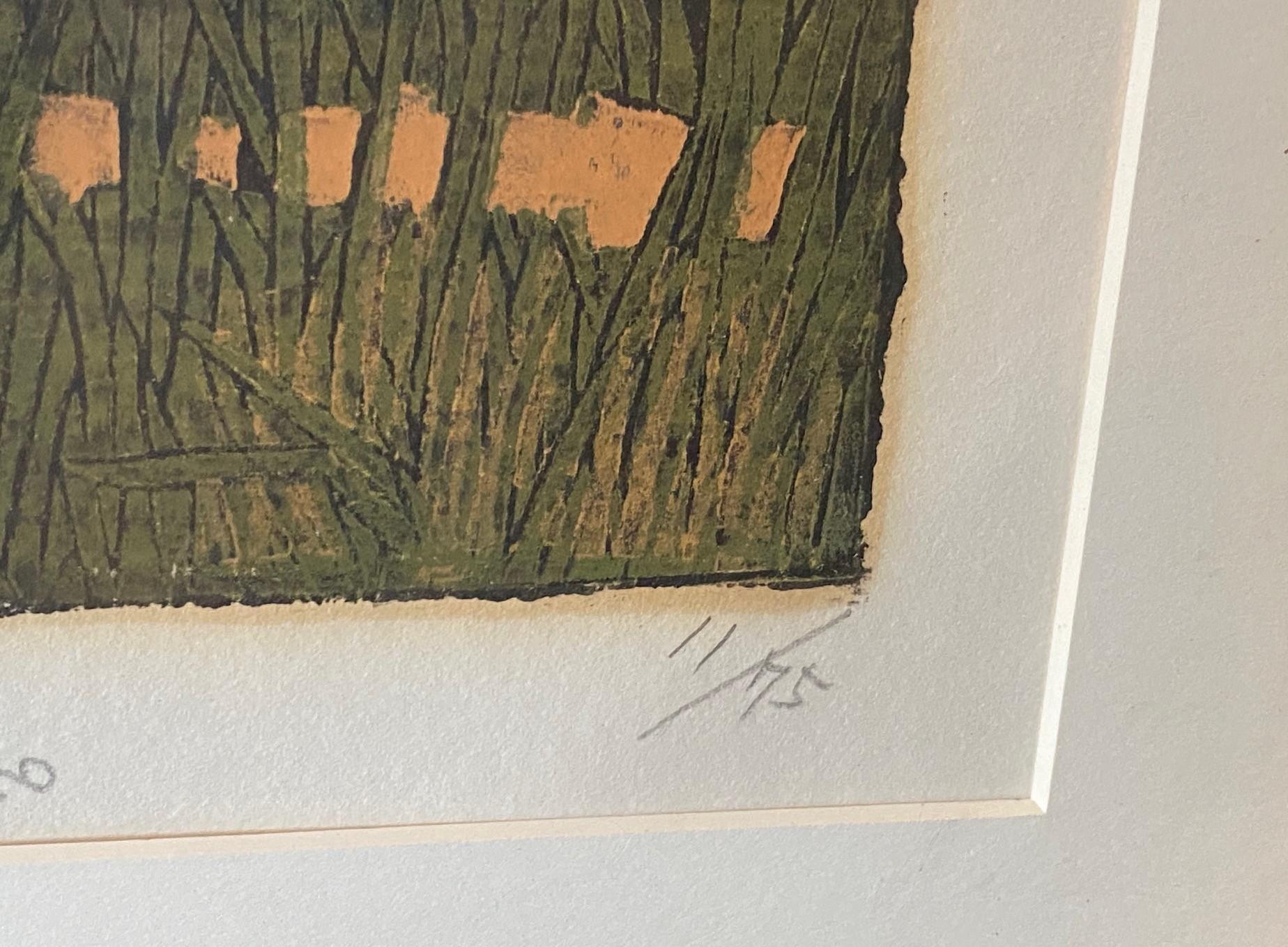 Ichiro Fukushima - Gravure sur bois japonaise à édition limitée, signée, représentant la maison du temple en vente 12