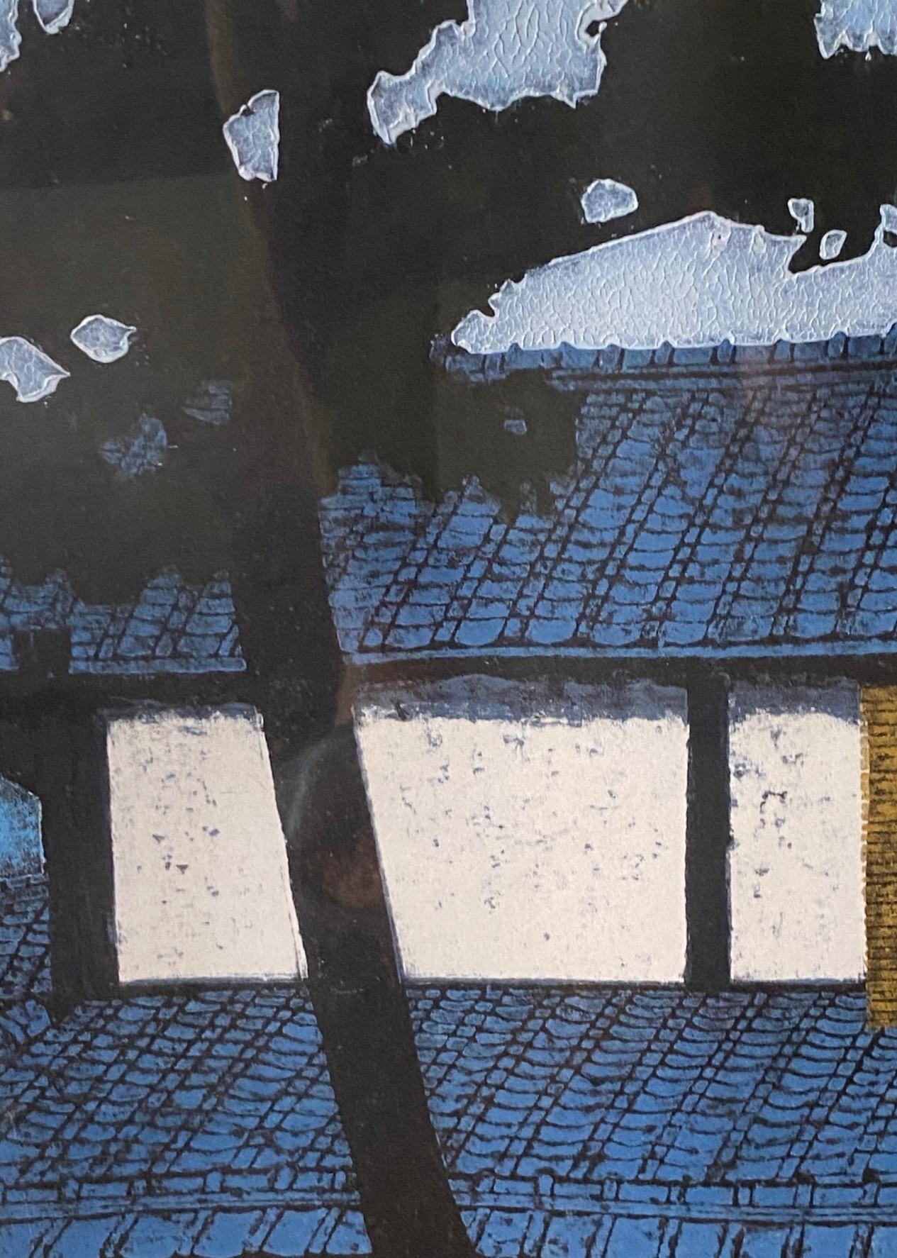Ichiro Fukushima - Gravure sur bois japonaise à édition limitée, signée, représentant la maison du temple en vente 2