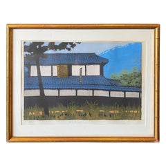 Ichiro Fukushima Signed Limited Edition Japanese Woodblock Print of Temple House