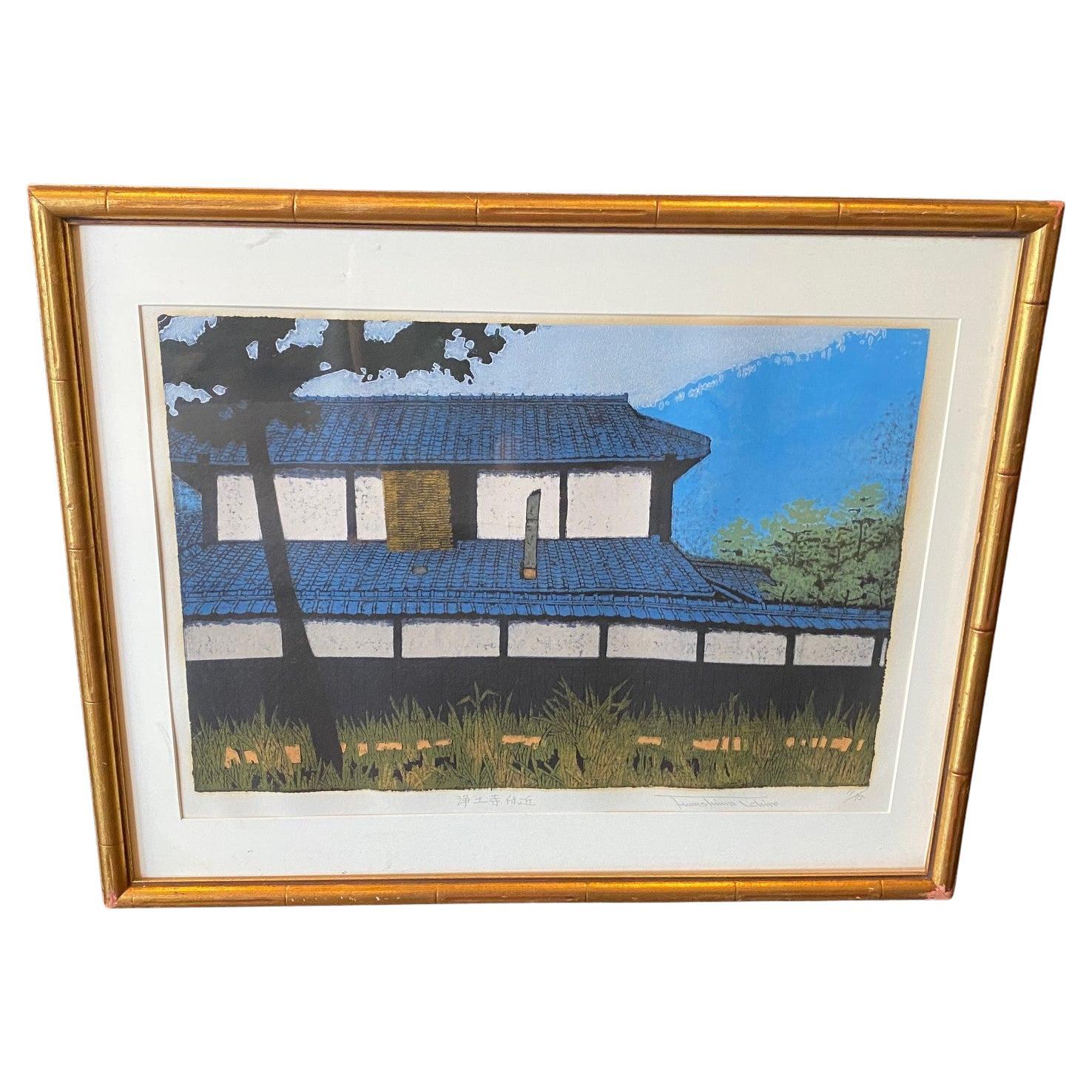 Ichiro Fukushima - Gravure sur bois japonaise à édition limitée, signée, représentant la maison du temple