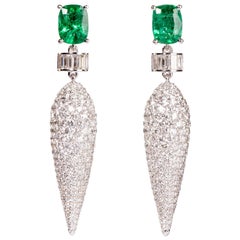 Icicle Emerald and Diamond Dangler Earrings