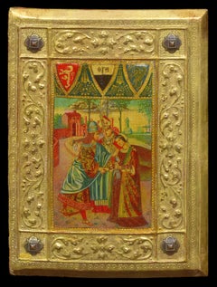 Couverture de livre Tavolette en bois peint dans le style Biccherna, Sienne, Toscane 