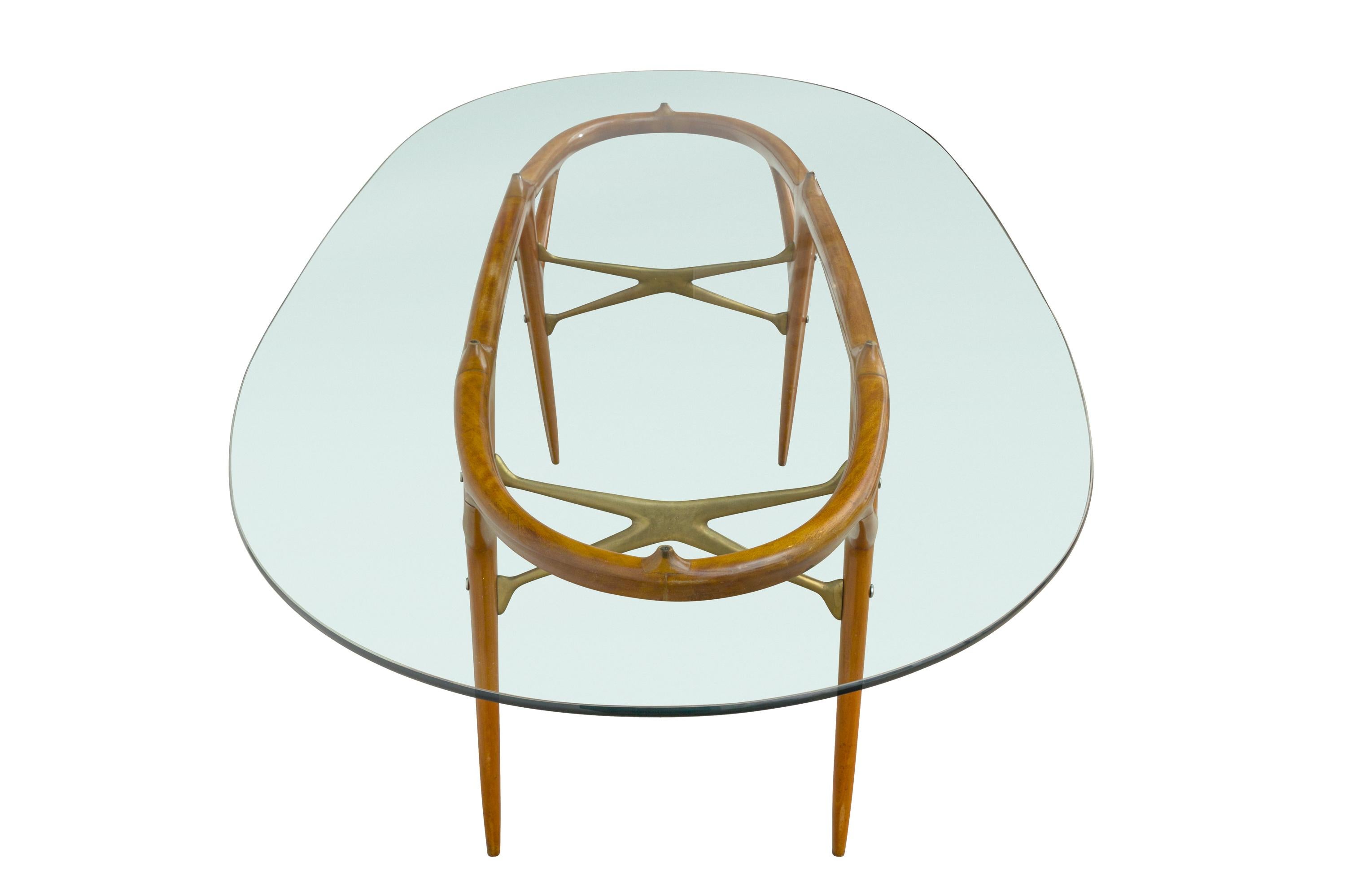 Mid-Century Modern Italian Walnut and Brass Dining Table, Italy, style of Ico Parisi, circa 1955