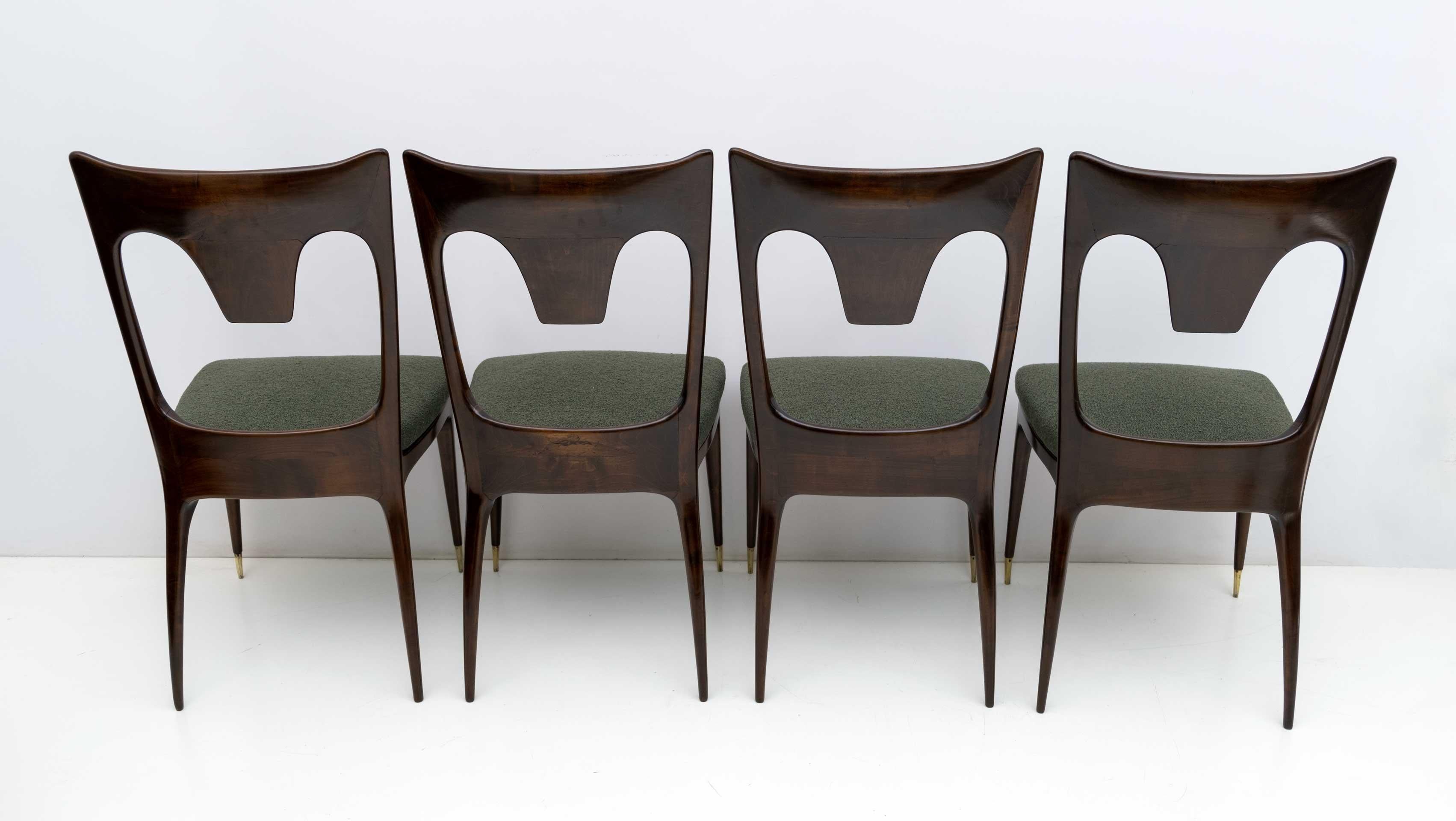 Ico & Luisa Parisi MidCentury Modern Italian Walnut and Bouclè Dining Chairs 50s For Sale 4
