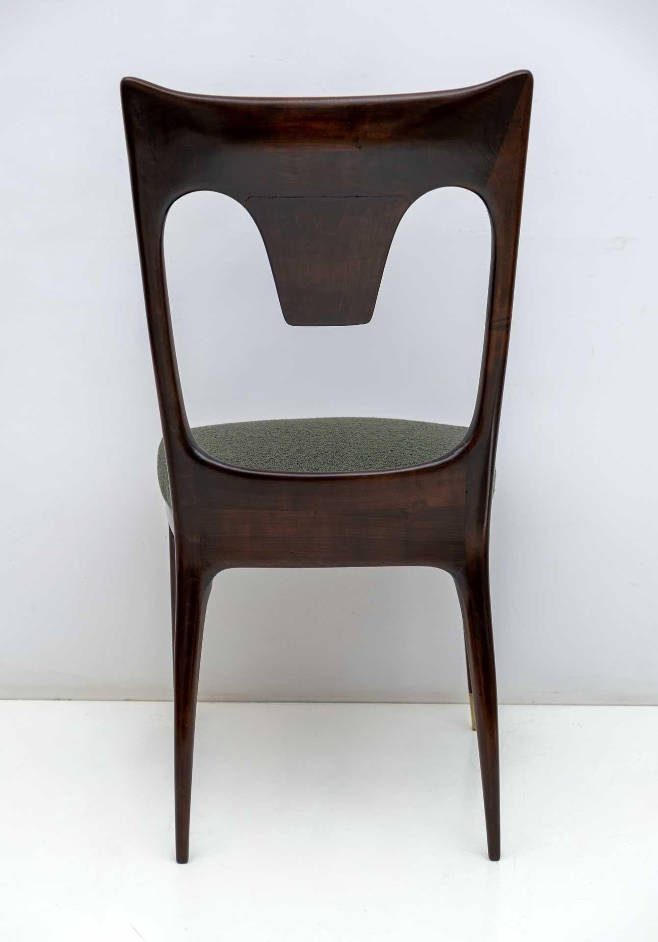 Ico & Luisa Parisi MidCentury Modern Italian Walnut and Bouclè Dining Chairs 50s For Sale 5
