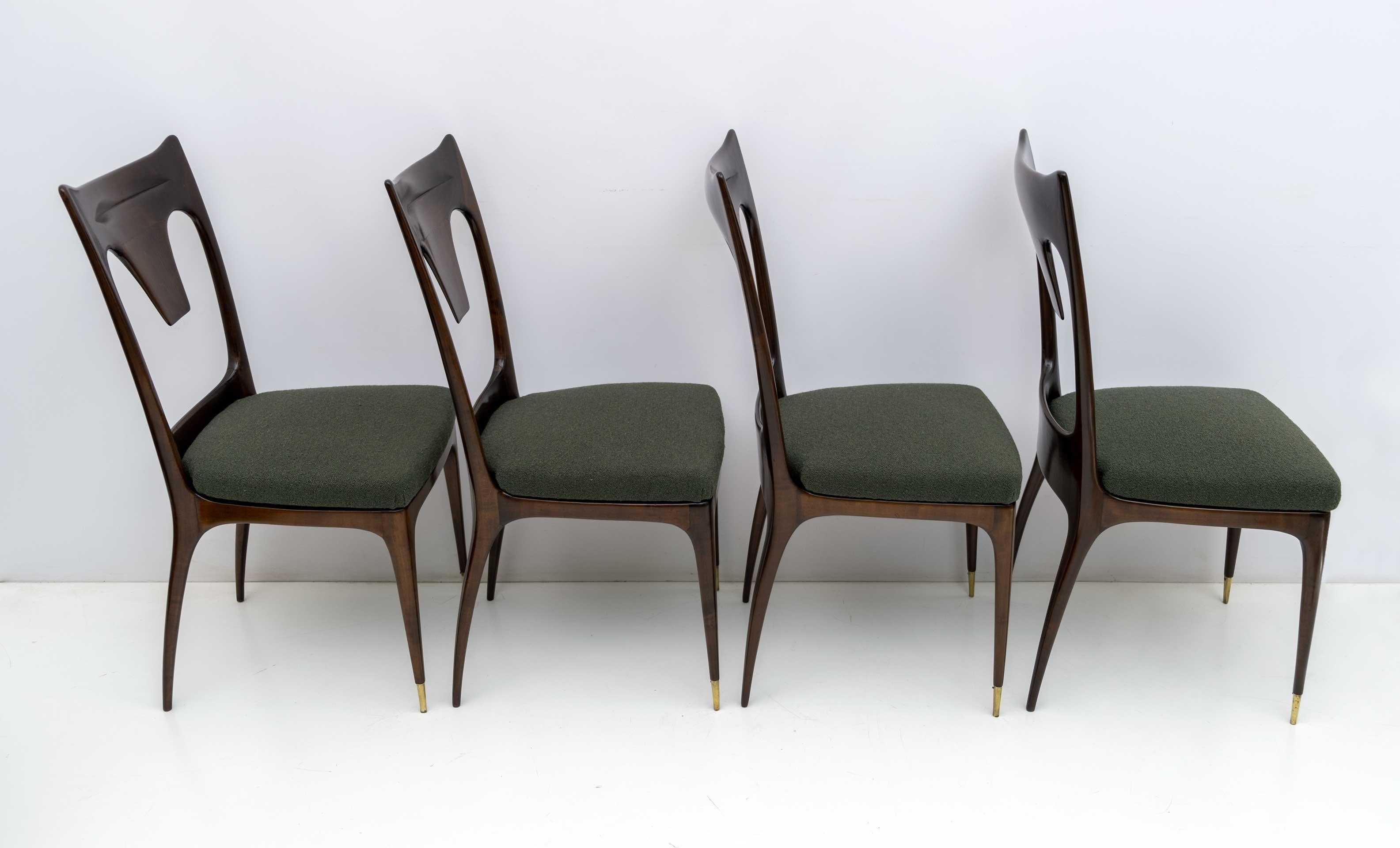 Ico & Luisa Parisi MidCentury Modern Italian Walnut and Bouclè Dining Chairs 50s In Good Condition For Sale In Puglia, Puglia